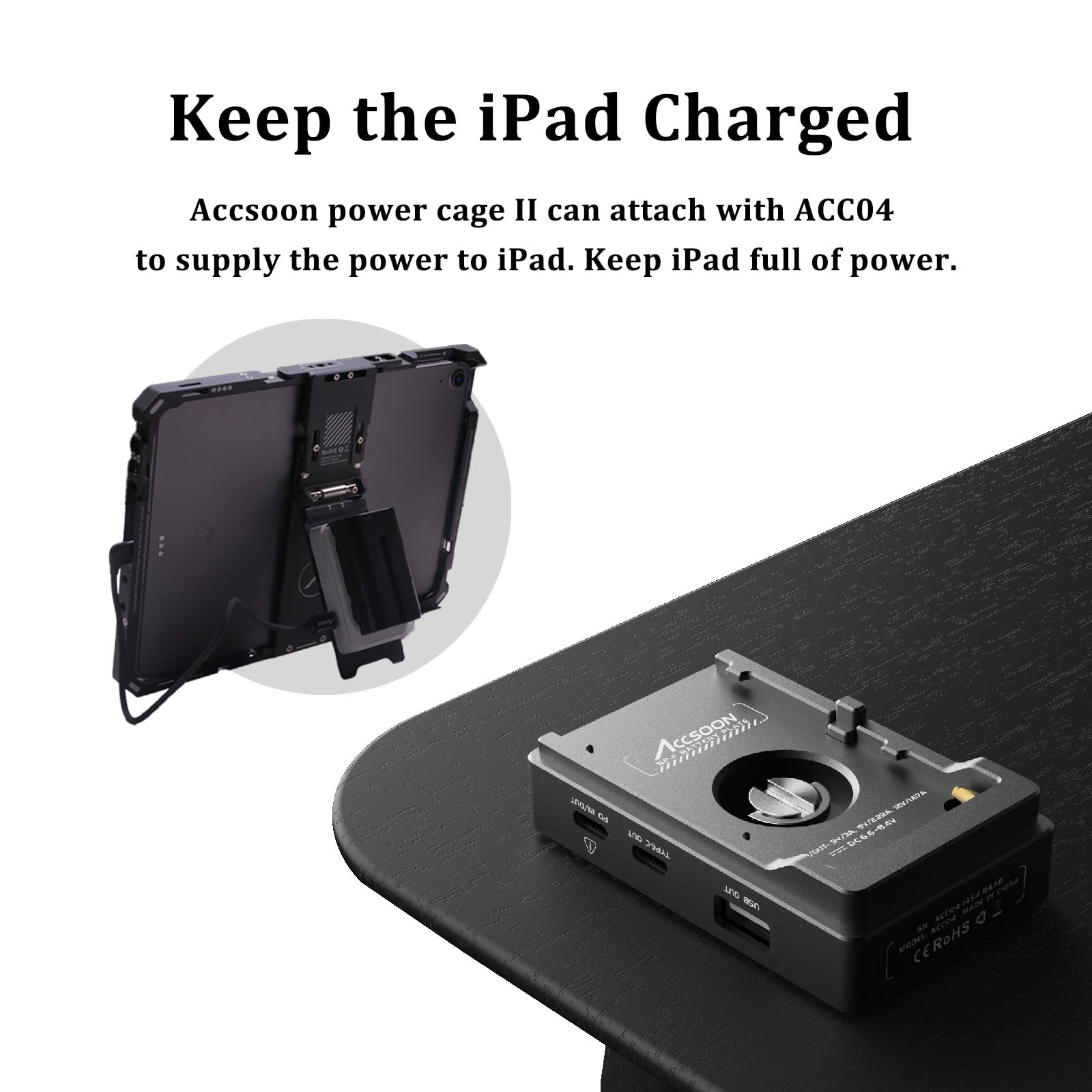 Accsoon Adjustable Power Cage Mount for iPad 5-10th Gen & iPad Air 3-5th Gen | NP-F Battery Slot & 1/4