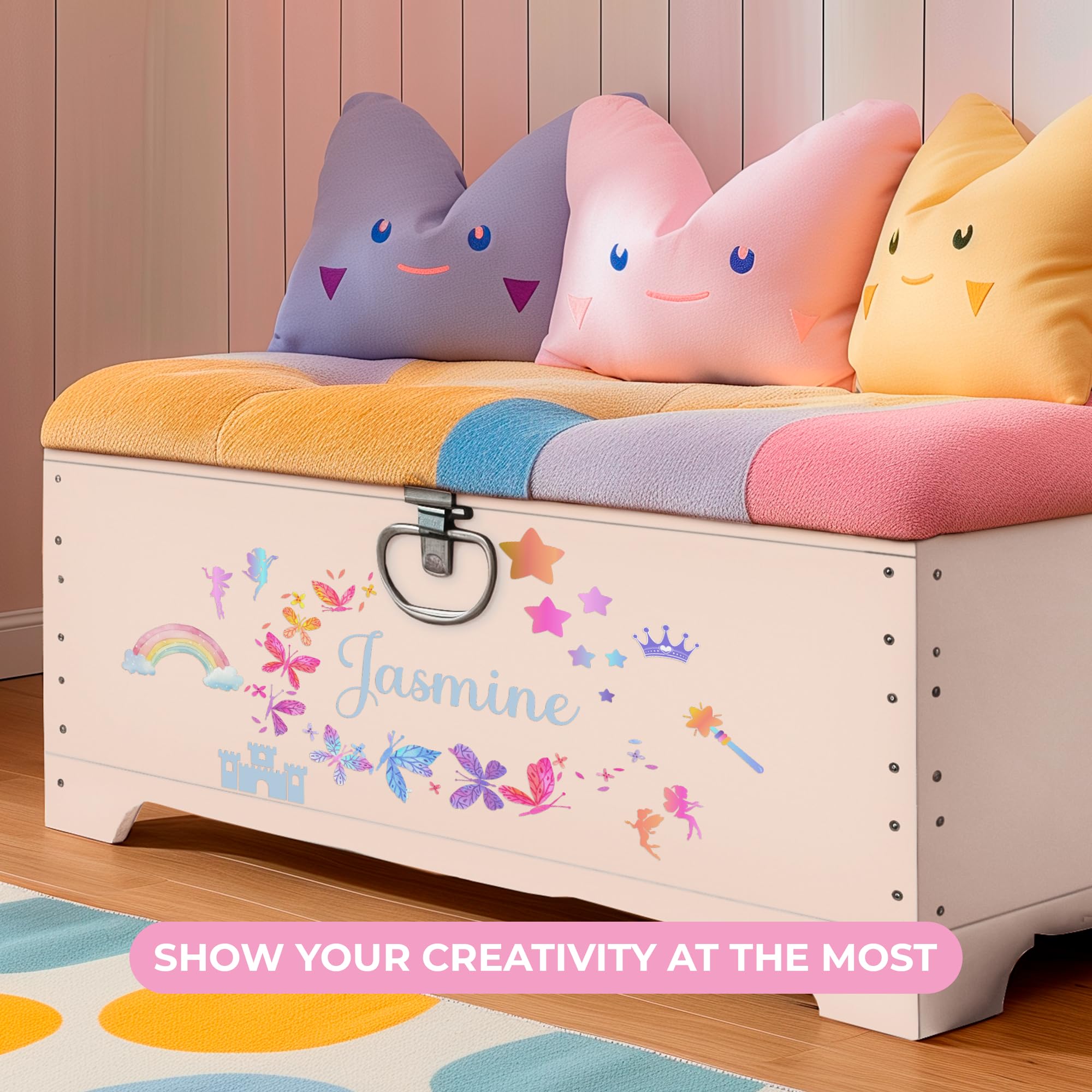 Personalized Name Butterfly Wall Decals for Girls Bedroom - Pink Butterfly Room Decor with Rainbow Wall Stickers - Multiple Size Options - Perfect for Nursery, Kids Room & Birthday Party Decorations