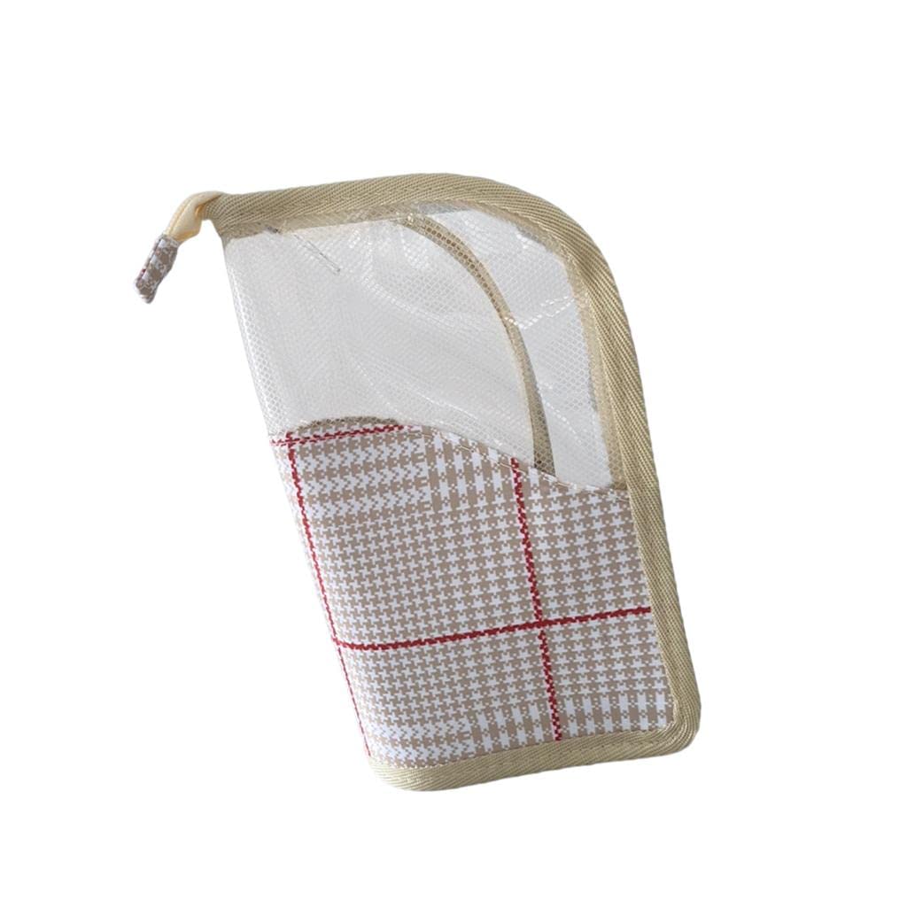 VMS INDIA Foldable Makeup Brush Organizer Bag - Portable Travel Cosmetic Case for Women, White Plaid Design - Perfect for Home, Travel & Professional Makeup Artists