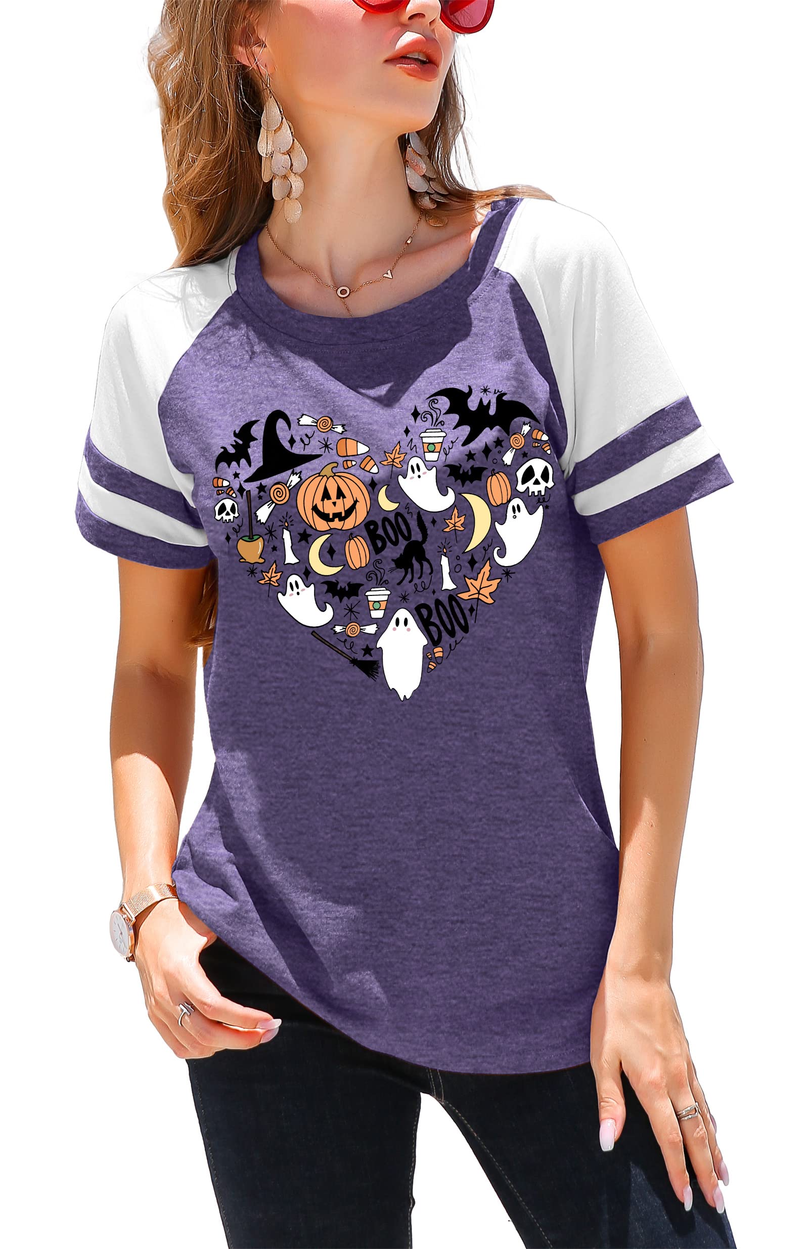 Funny Halloween Shirts for Women - Hocus Pocus Pumpkin Heart Graphic Tee Short Sleeve Fall Tops | Cute Halloween Costume & Party Outfit