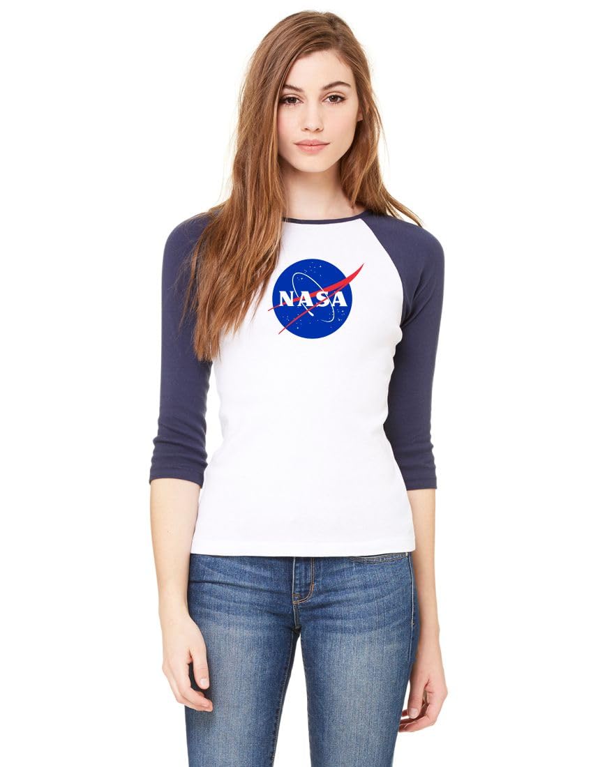 NASA Women's Baseball Raglan 3/4 Sleeve Tee - Soft Bella Color Cotton Shirt for Casual Wear, Space Enthusiasts & Gift Giving