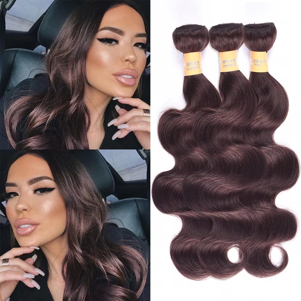 WOME Dark Brown Body Wave Human Hair Bundles 3-Piece Set - 100% Peruvian Virgin Remy Hair Extensions (12