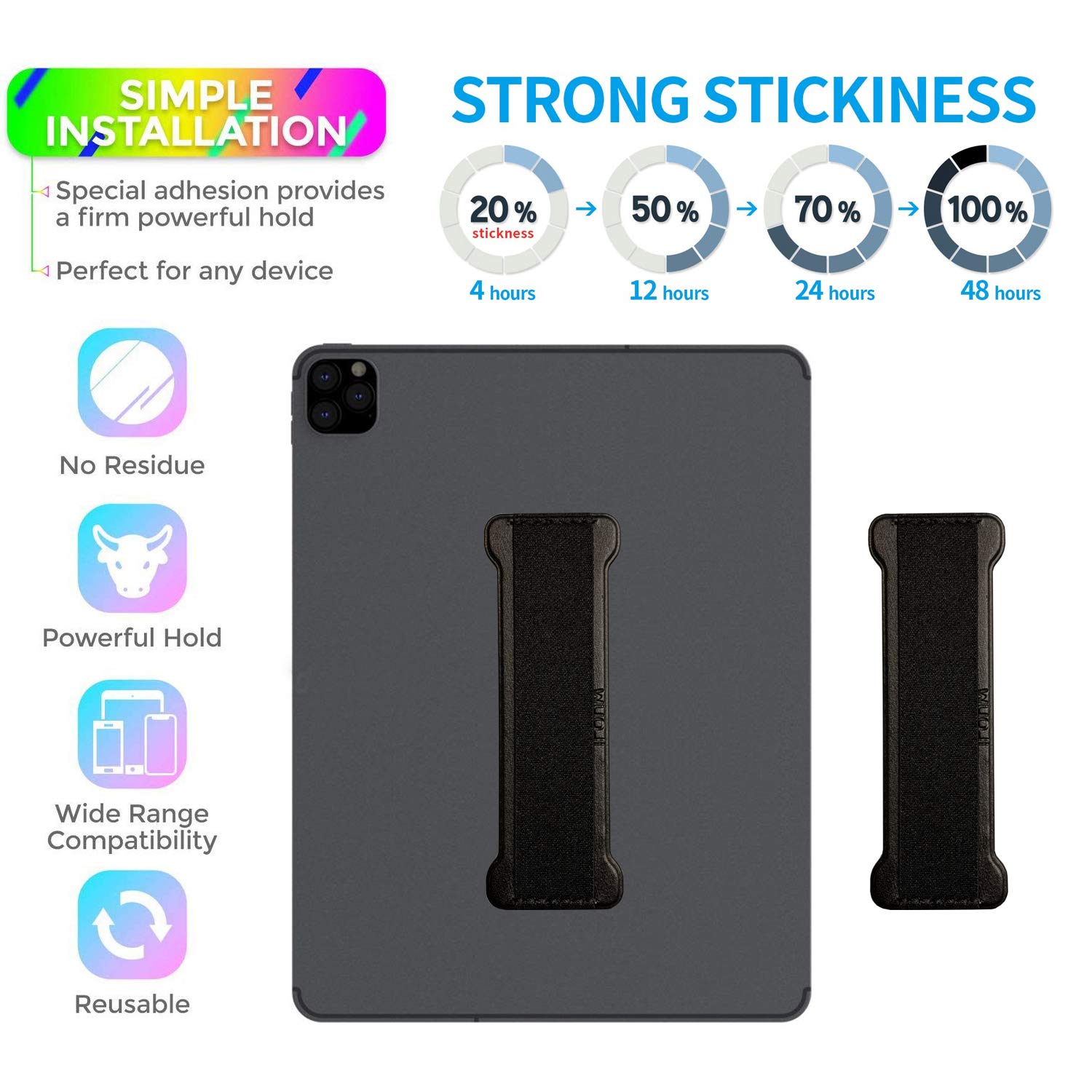 Universal Tablet Hand Holder Strap - Comfortable Grip for iPad, Kindle & Mini Tablets (Black) | Perfect for Reading, Gaming & Watching Videos on the Go