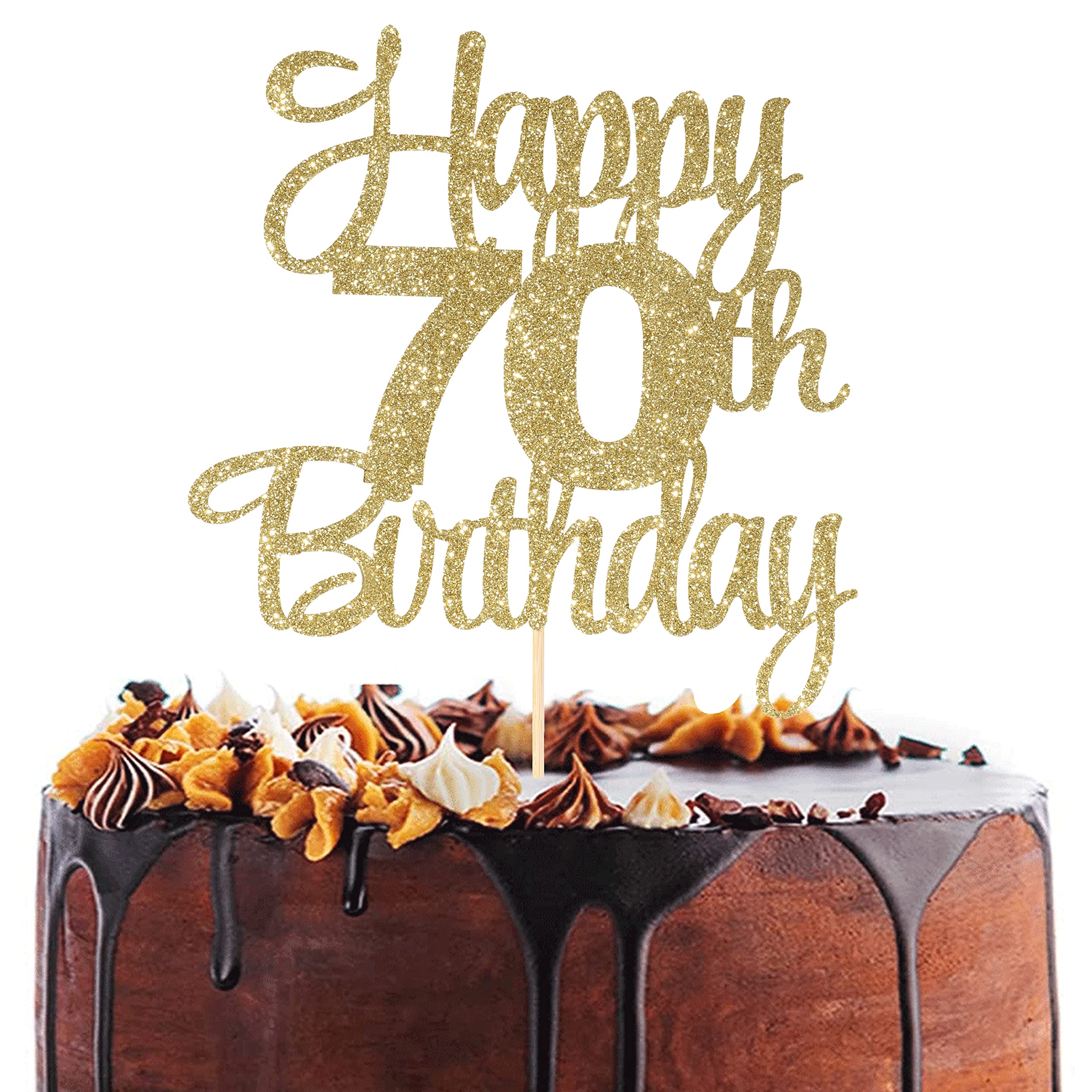 70th Birthday Cake Topper Gold - Elegant 70th Anniversary Cake Decorations for Women & Men | Perfect for Milestone Birthday Parties, Retirement Celebrations & Golden Anniversary Events