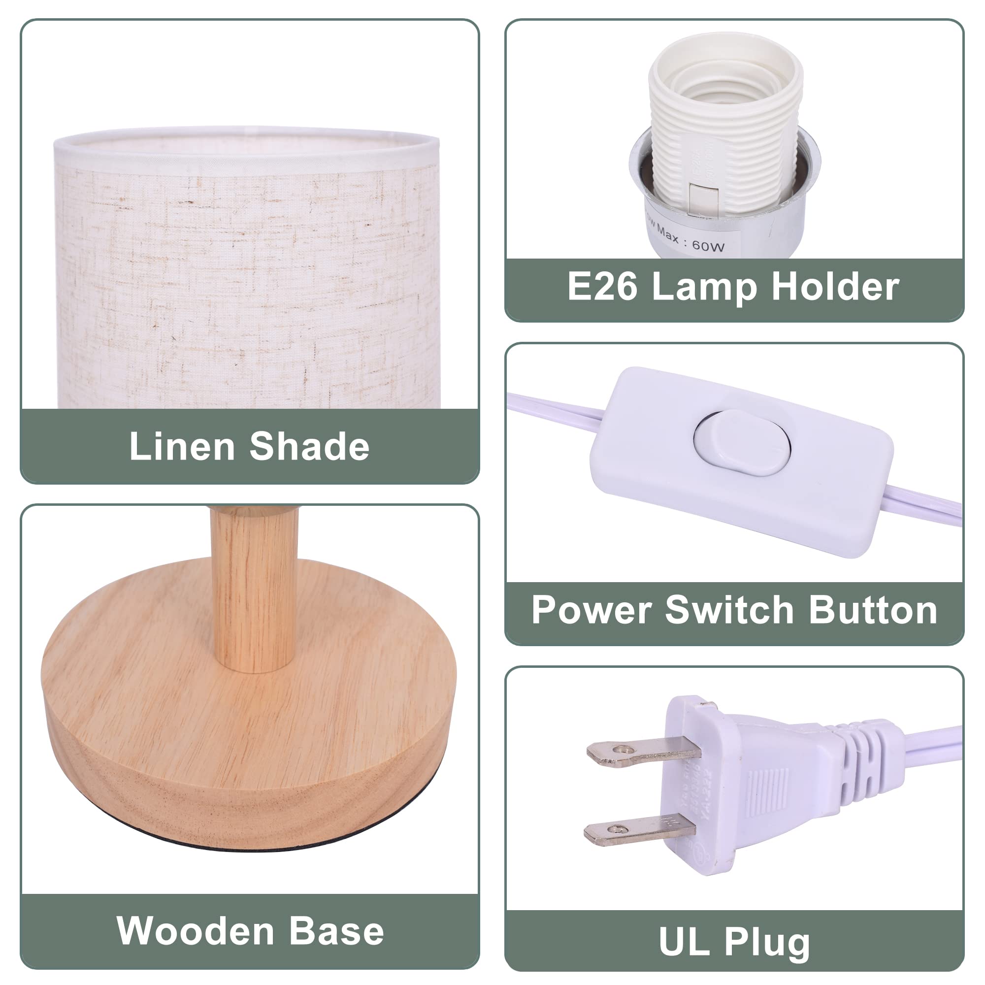 Wooden Small Table Lamp with Linen Shade - Mini Bedside Night Light, Simple Desk Lamp for Bedroom, Living Room & Kids Room (Includes LED Bulb, Square Design) - Perfect for Reading, Relaxing & Nighttime Ambience