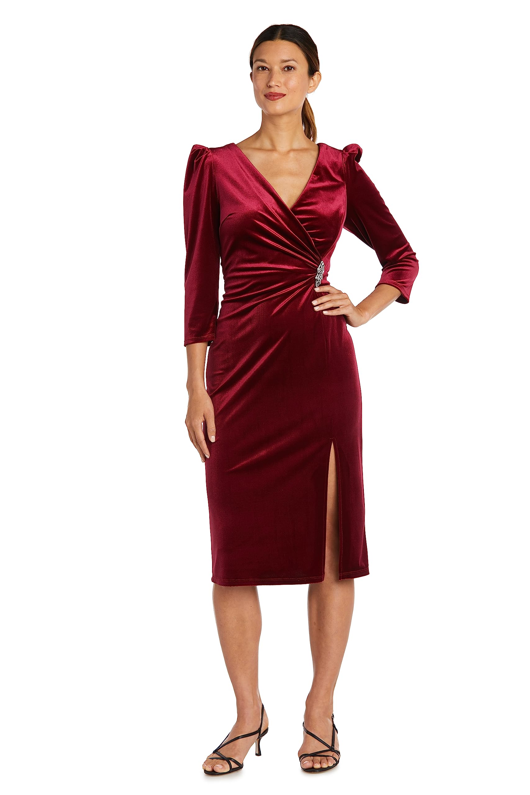 R&M Richards Women's Plus Size Velvet V-Neck Cocktail Party Dress - Elegant Evening Gown for Holiday Parties, Weddings & Special Occasions