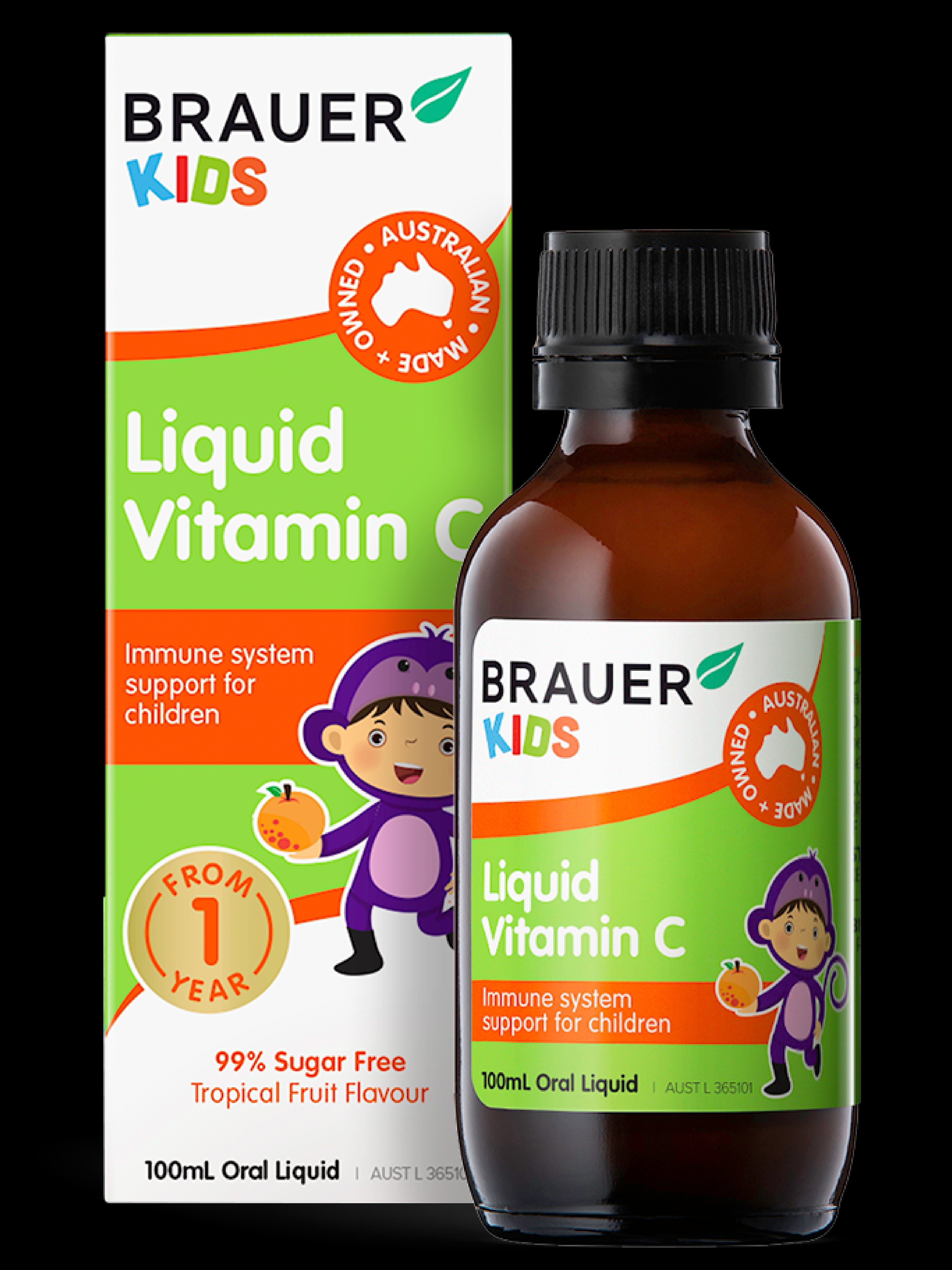 Brauer Baby & Kids Liquid Vitamin C Drops - Immune Support for Infants & Children - Natural Orange Flavor - Easy to Use - Ideal for Daycare, School & Travel - 60ml Bottle