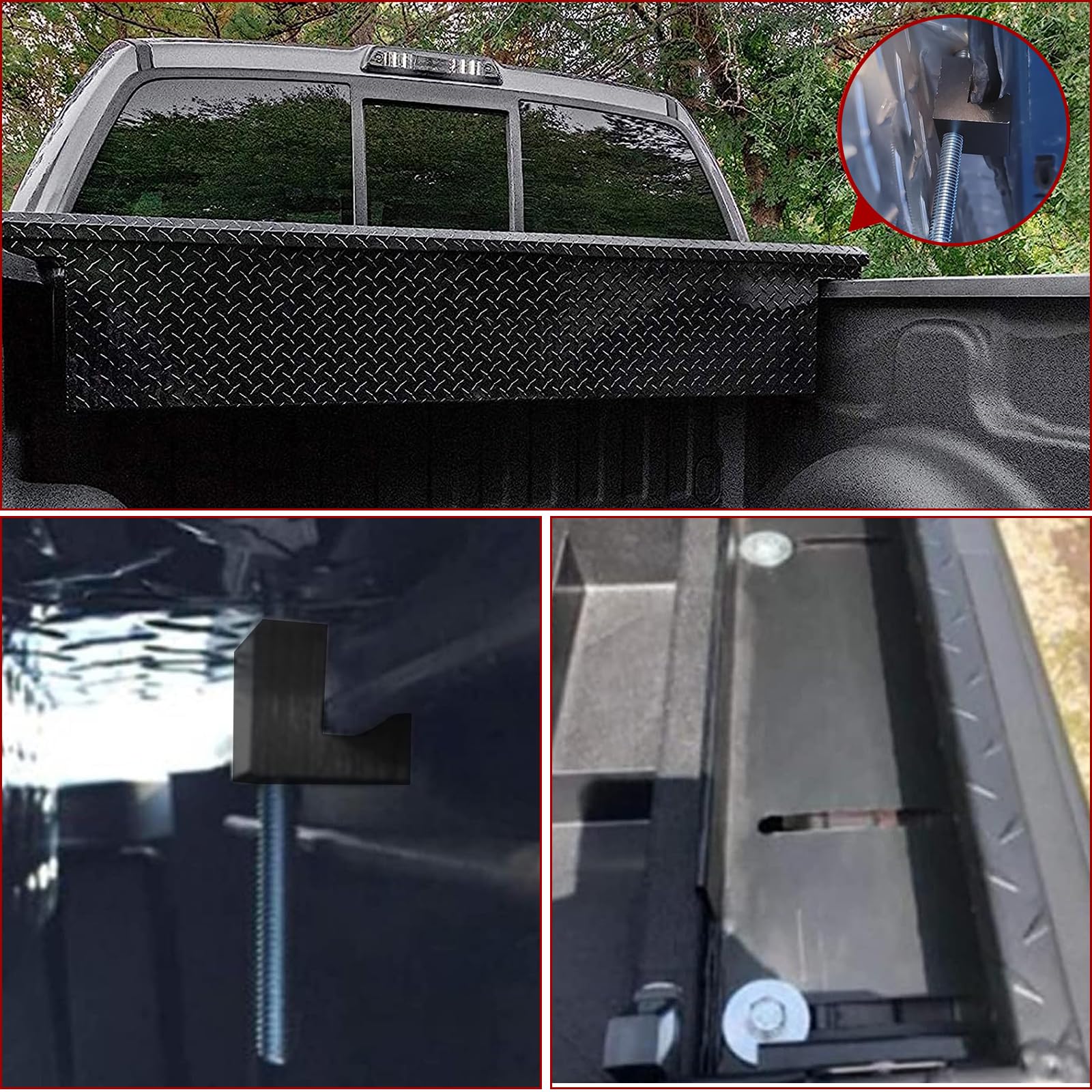 10 Pack No Drill Universal Truck Toolbox Mounting Kit - Heavy Duty Aluminum Alloy Tool Box Tie Down Straps with J Hooks (Black) - Secure Storage for Pickup Trucks, Vans & Work Vehicles