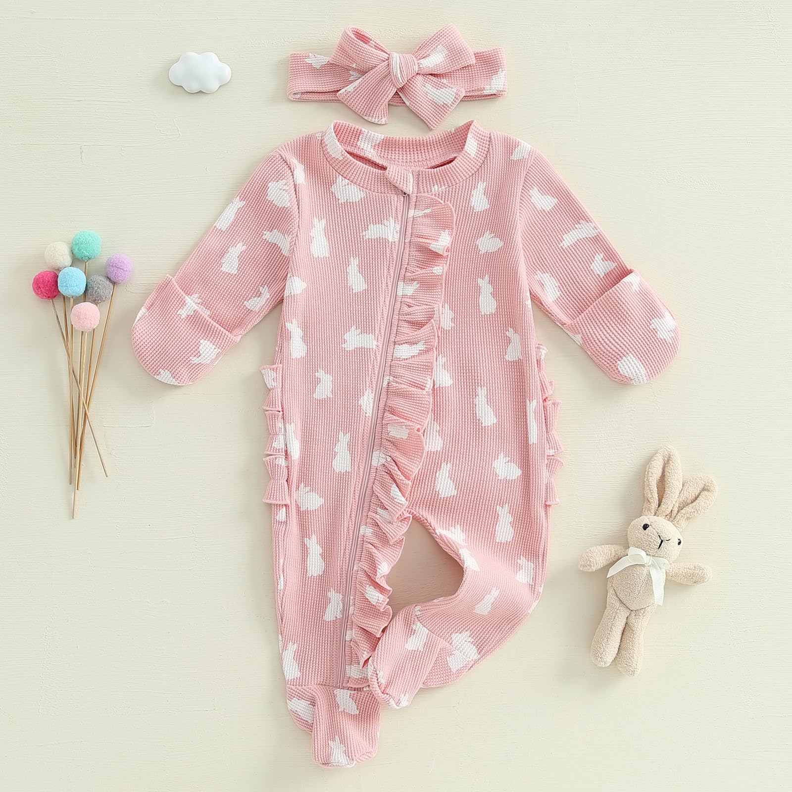 Valentine's Day Newborn Baby Girl Outfit - Heart Print Ruffle Romper Waffle Jumpsuit for Coming Home & Photo Shoots | Cute Valentine Gift for Infant Girls