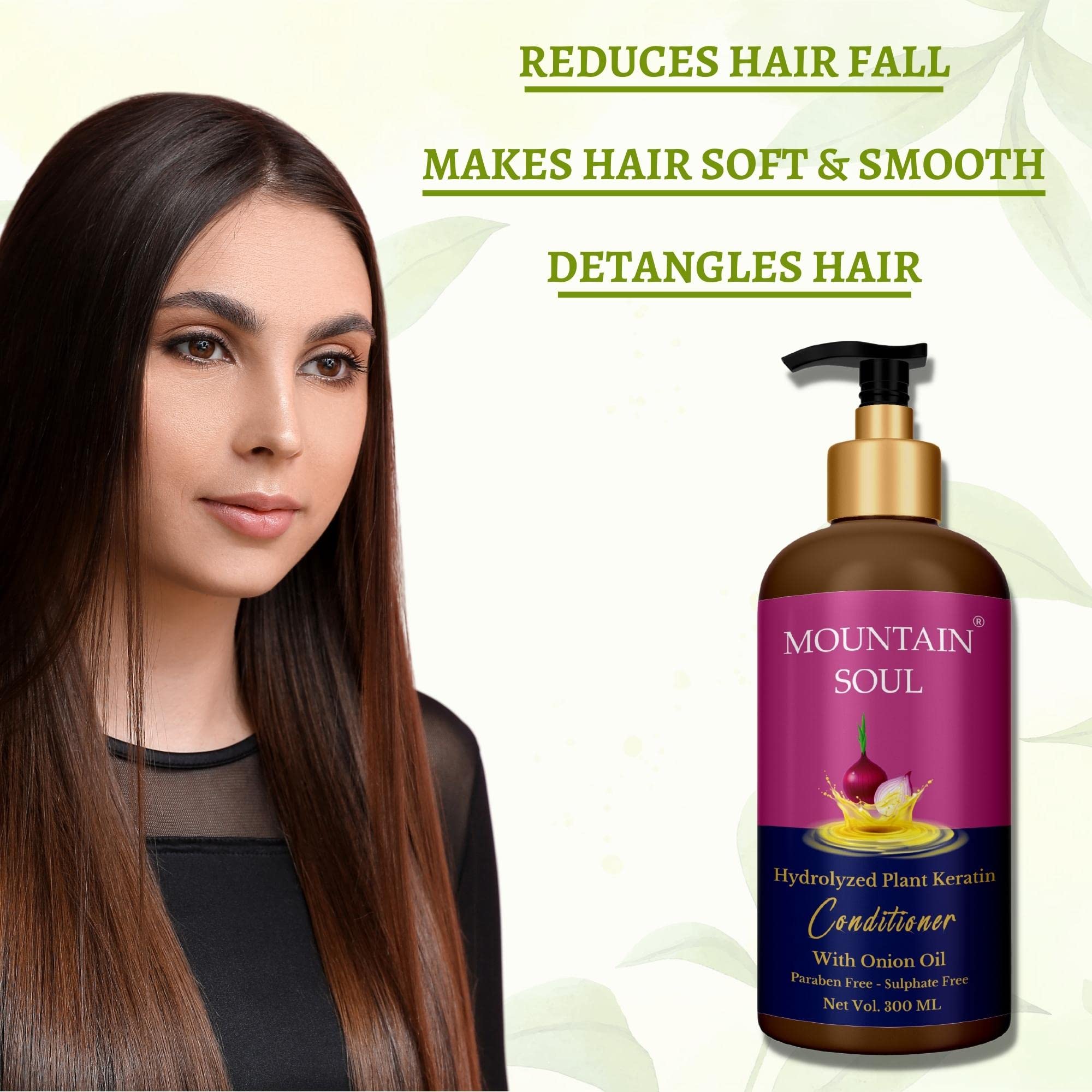 Mountain Soul Onion Oil Hair Conditioner for Hair Fall Control & Growth - Paraben & Sulfate Free with Plant Keratin (300ml) - Ideal for Damaged Hair Repair & Daily Nourishment