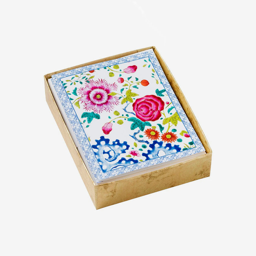 Caspari Floral Porcelain Assorted Note Cards - Elegant Stationery for Thank You Notes, Wedding Invitations & Special Occasions