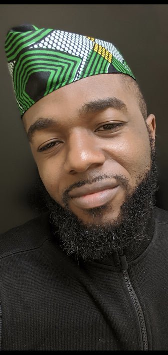 Stylish Green Black Gold African Print Kufi Hat DPH3553 - Perfect for Cultural Events, Weddings & Festivals