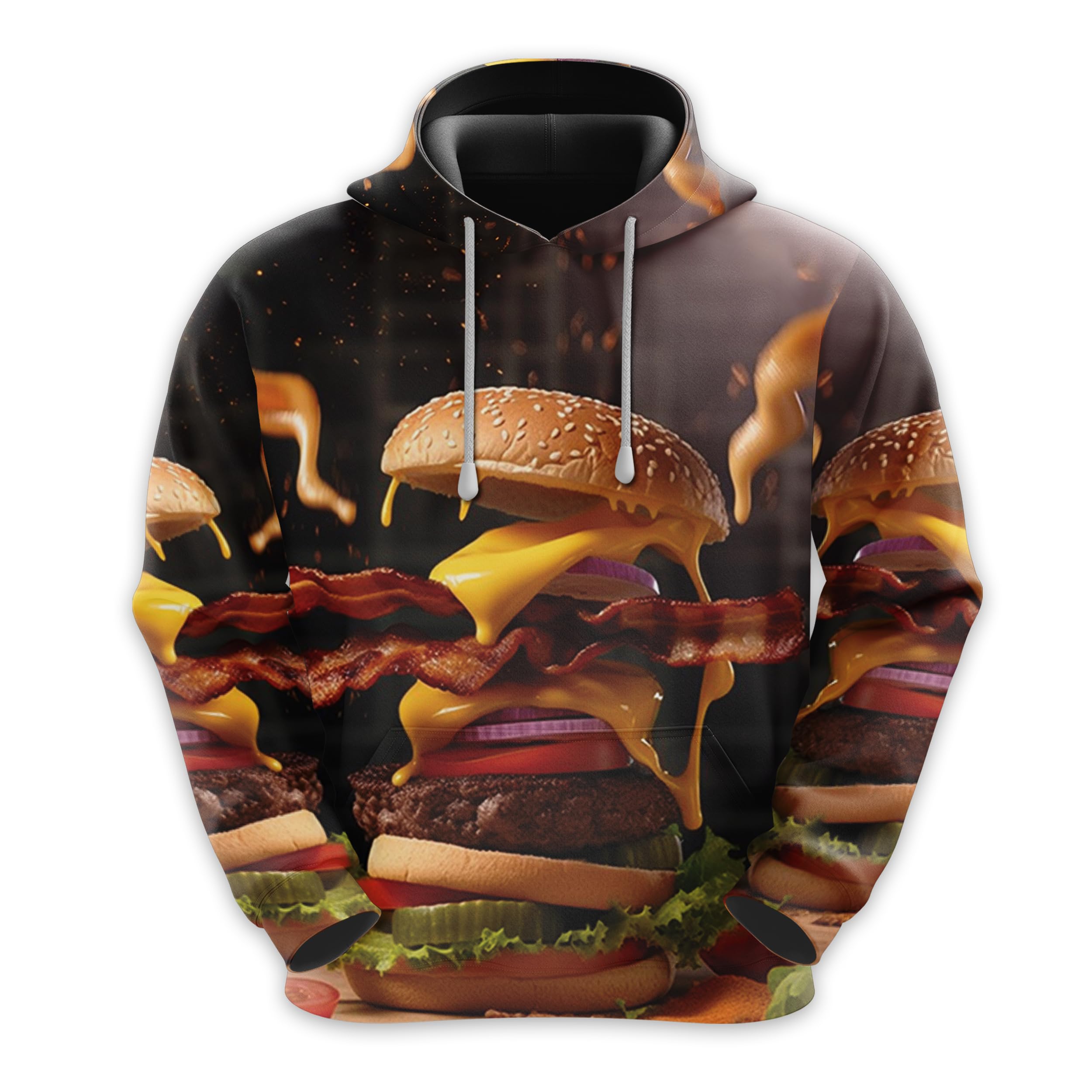 V-DECORPARKS Men's Food Lover Fleece Hooded Sweatshirt - 3D Delicious Food Printed Pullover Hoodie for Men & Women | Cozy Winter Outfit, Casual Streetwear, Gift for Foodies