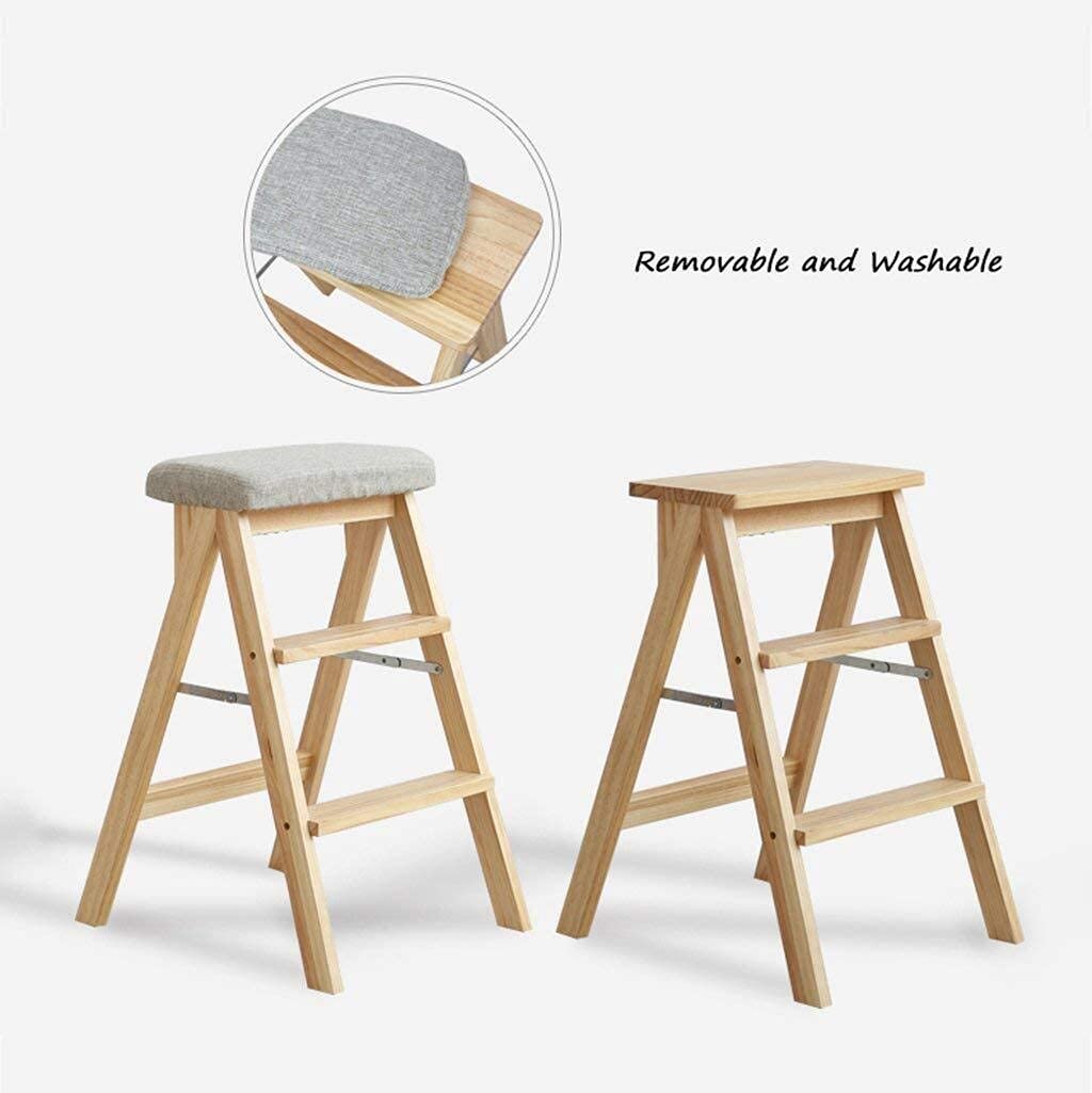 NEVKA Solid Wood Folding Step Stool Ladder - 3 Step Multifunctional Wooden Chair for Office, Kitchen, Bathroom & Home Use (Size: Large)