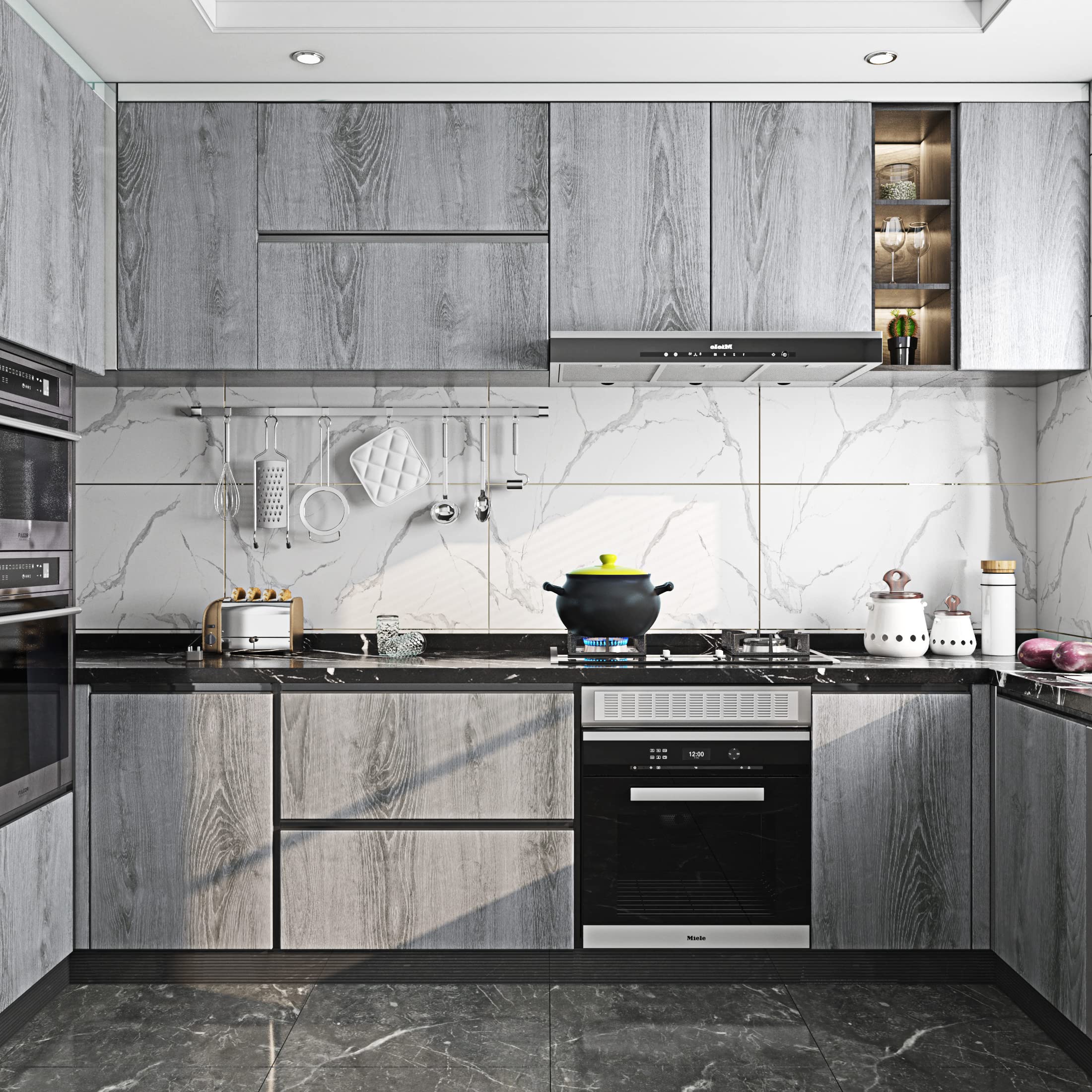 FunStick Grey Wood Contact Paper - Peel and Stick Wood Wallpaper, Thick Maple Wood Grain Vinyl for Kitchen Cabinets, Countertops, Tables - Removable 15.8