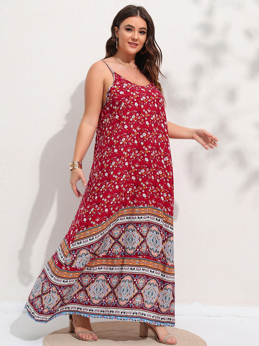 Finjani Women's Plus Size Backless Maxi Dress - Floral Print Summer Cami Dress for Formal Parties & Evening Events | Elegant Beach Wedding Guest Dress 2024