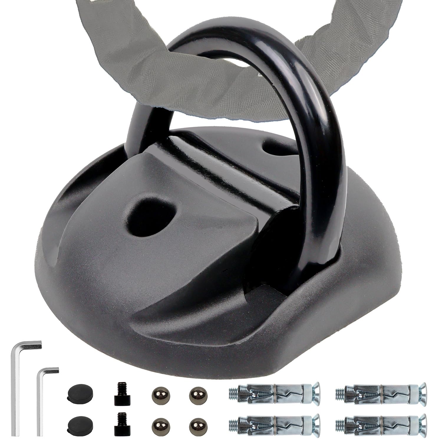 Heavy Duty AKM Security Ground Anchor for Motorcycle & Bike Anti-Theft - 14mm Alloy Steel Swing Shackle - Wall or Floor Mount - Includes Anchors for Strong Hold - Perfect for Garage, Shed & Outdoor Security