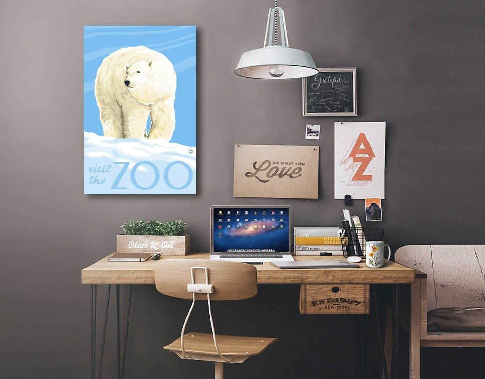 Lantern Press Polar Bear Solo Visit the Zoo - 24x36 Wrapped Canvas Wall Art Decor for Living Room, Bedroom & Office - Wildlife Animal Painting for Home & Office Decoration