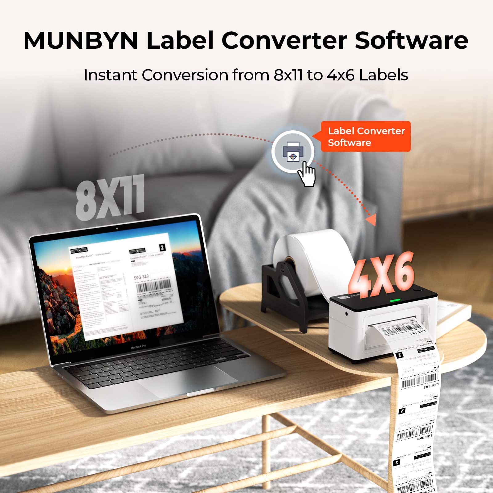 MUNBYN 2024 Bluetooth Label Printer 4x6 - High-Speed 150mm/s Thermal Label Maker for Shipping & Ecommerce - Compatible with UPS, Amazon, eBay, Shopify - Perfect for Home Business & Warehouse Shipping Labels