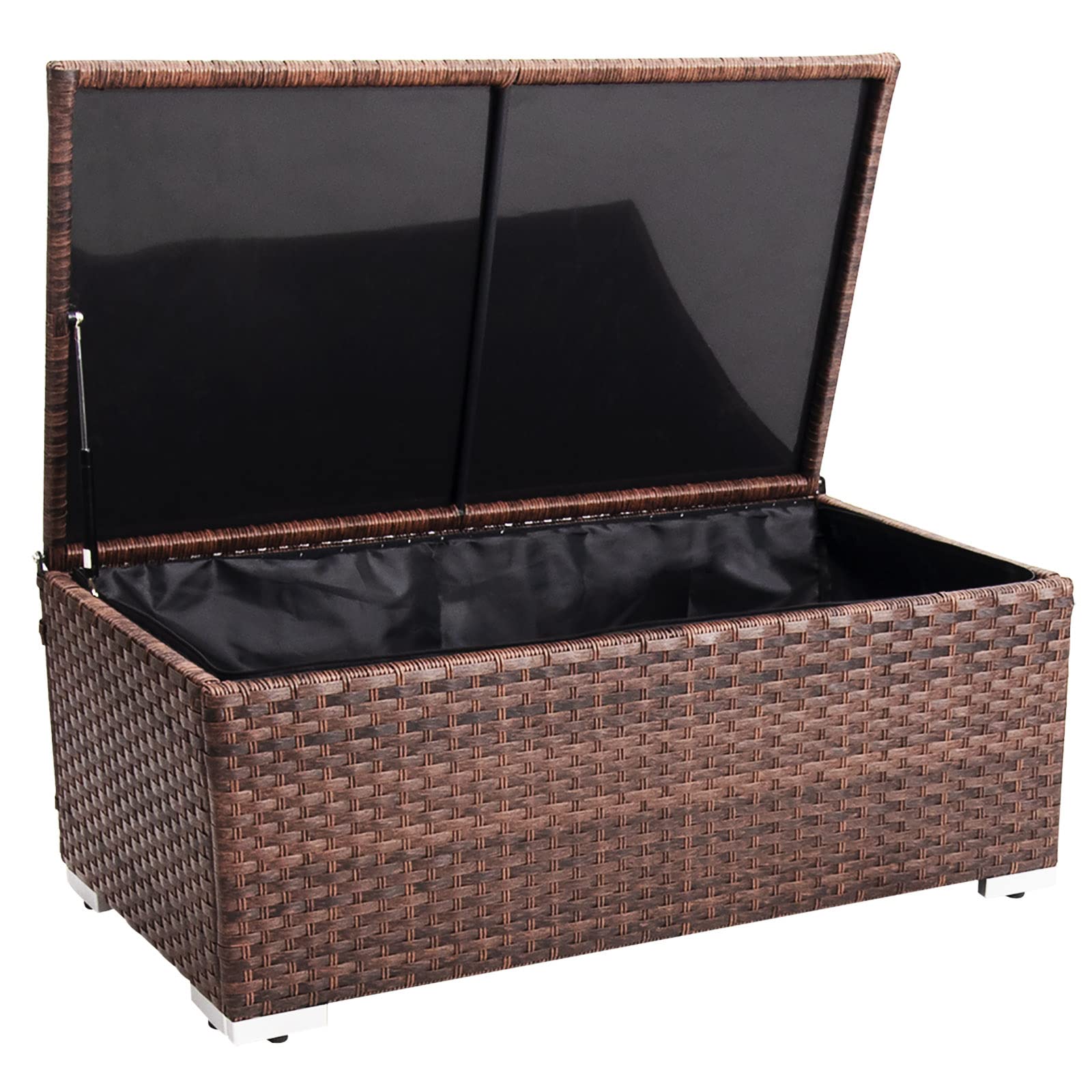 DIMAR GARDEN Outdoor Storage Coffee Table with Waterproof Cover - 42 Gallon Patio Wicker Storage Table in Mixed Brown | Weatherproof Deck Furniture for Garden, Poolside & Backyard Relaxation