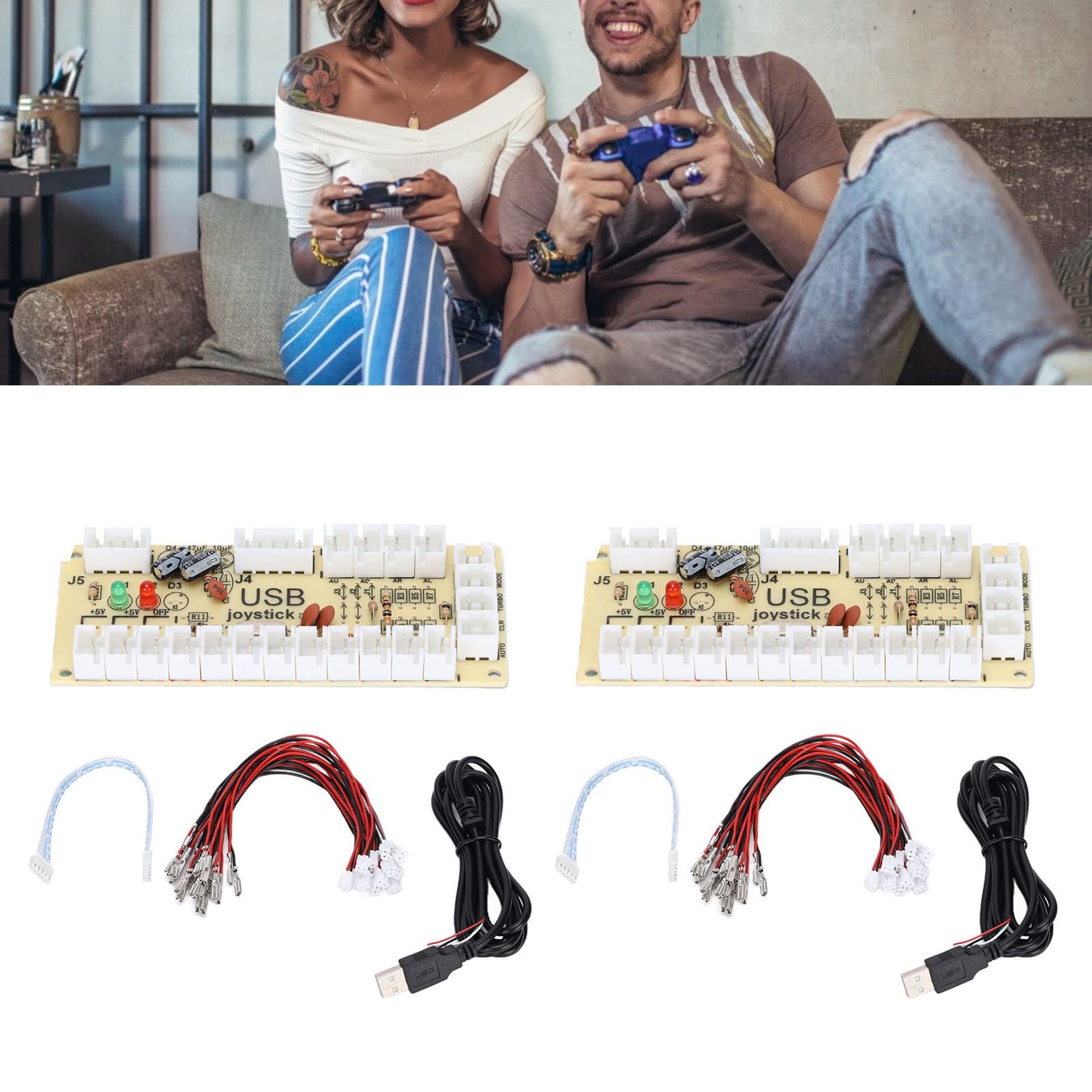 ASHATA Zero Delay USB PC Encoder - Game Controller Board with Button Wires & 5-Pin Joystick Cable for PC, MAME, Raspberry Pi & Retropie (QM070913 Dual) - Perfect for Arcade DIY Projects & Gaming Consoles