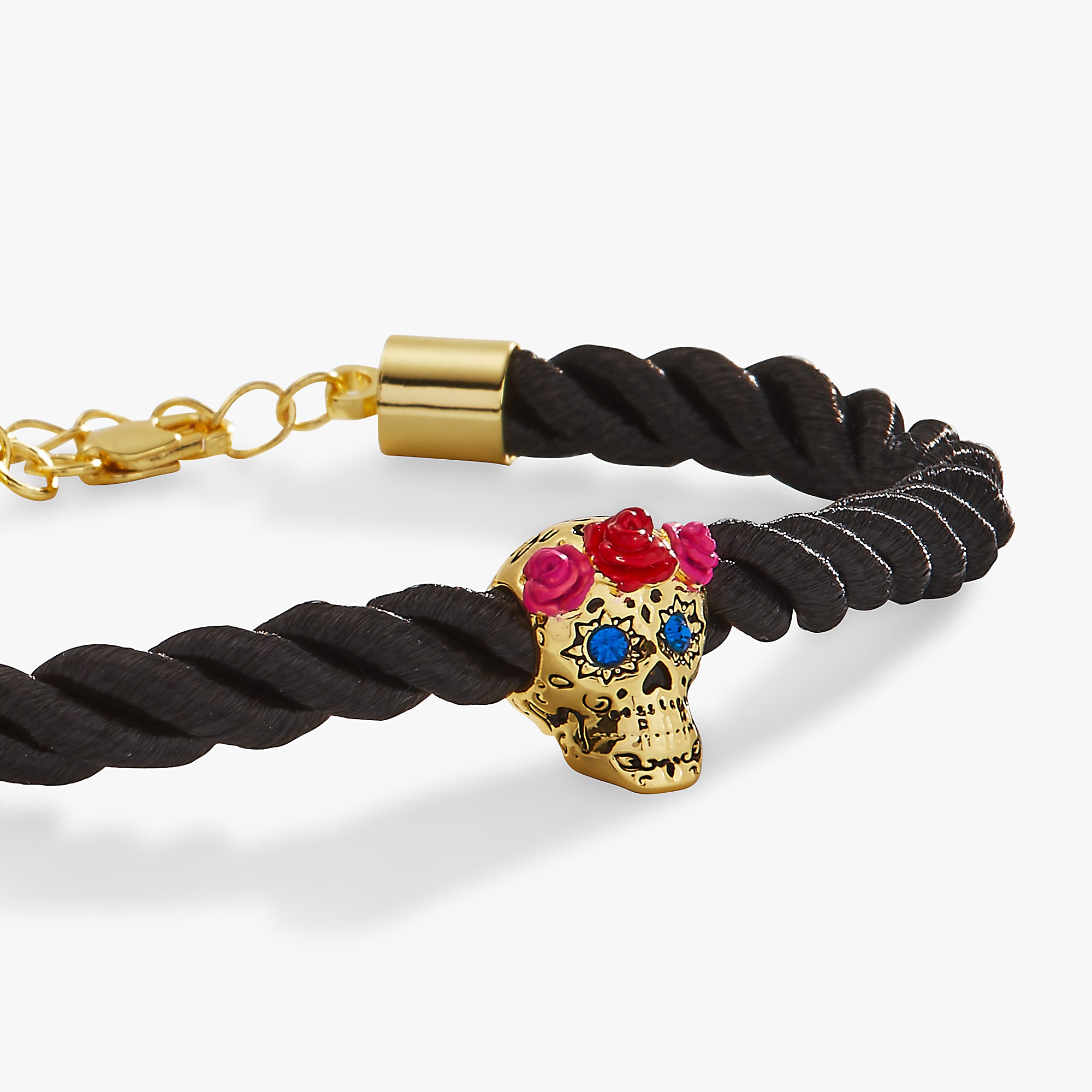 Stylish Calavera Sugar Skull Beaded Cord Bracelet - Mexican Day of the Dead Inspired Jewelry for Women - Perfect for Halloween, Dia de los Muertos & Festival Accessories
