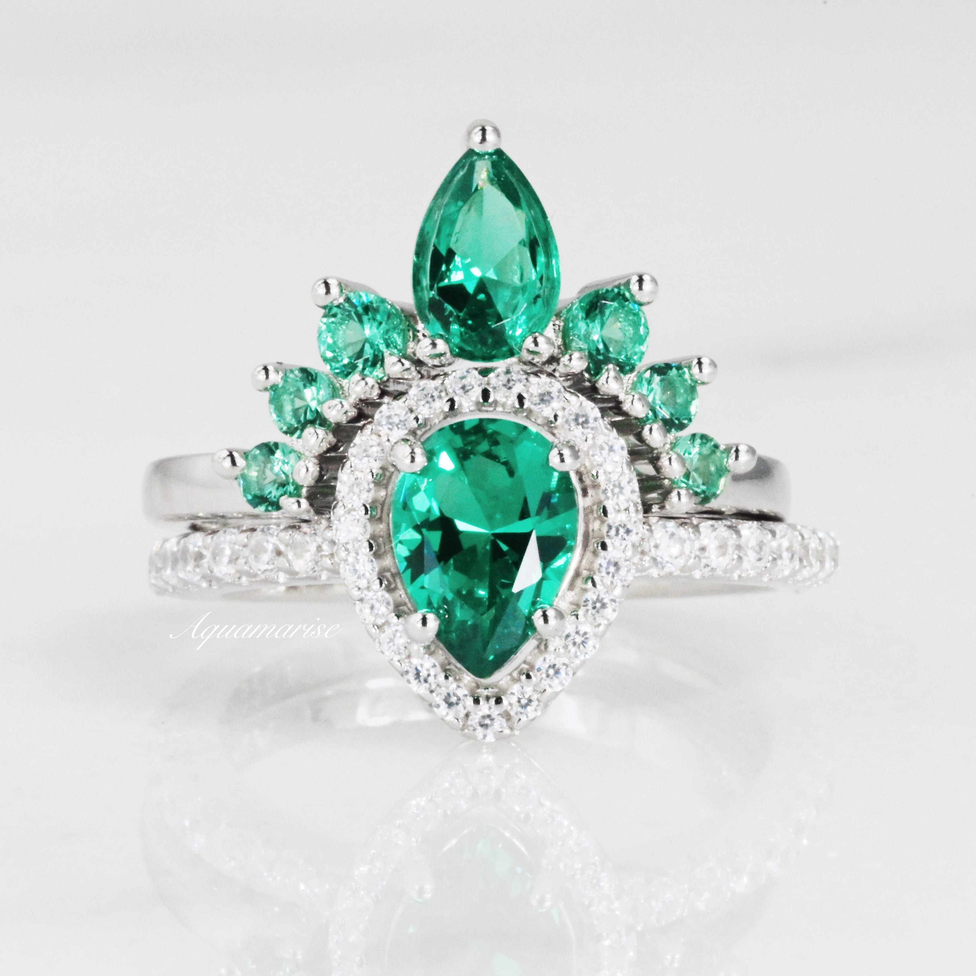 Amy Emerald Ring Set - 925 Sterling Silver Women's Jewelry, Elegant Green Gemstone Ring for Engagement, Anniversary & Gift | Perfect for Parties, Weddings & Special Occasions