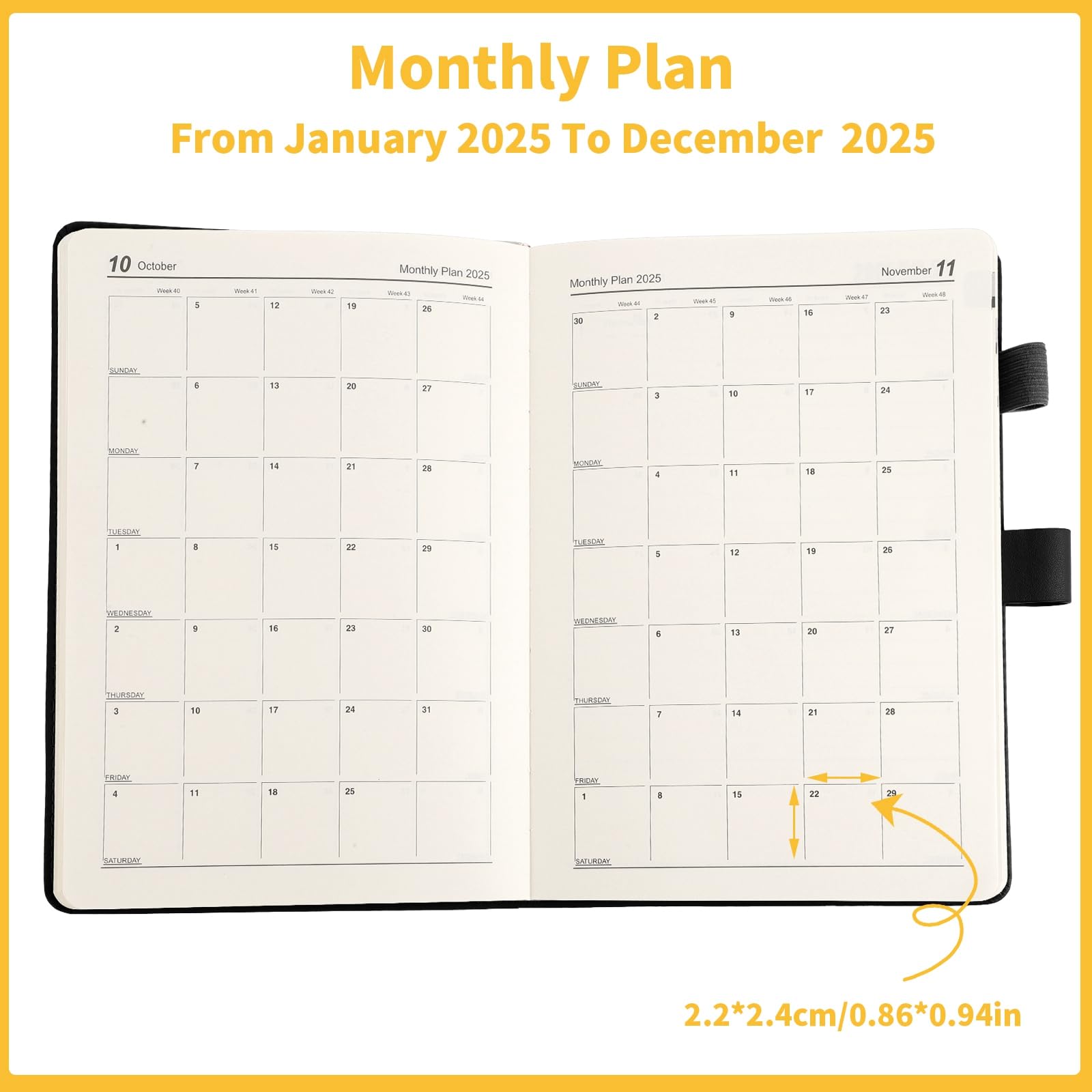 2025 Daily Planner A5 Size - Jan to Dec 2025 Academic Diary with Leather Cover & Stickers | 360 Pages 80GSM Paper | 21x14cm Black | Perfect for Students, Professionals & Gift Giving