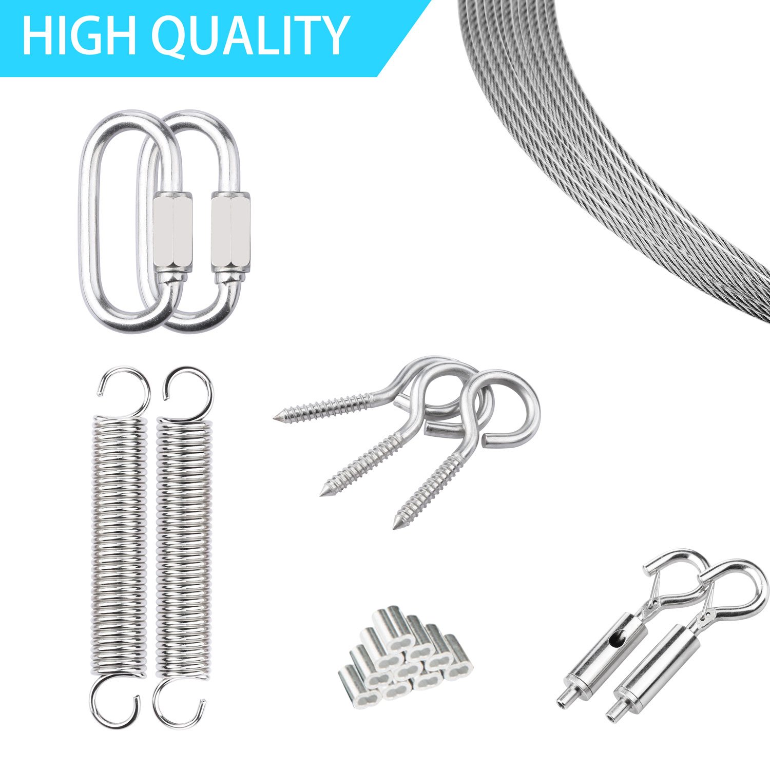 Outdoor Hanging Light Kit - 130ft Globe String Lights with 304 Stainless Steel Cable (1/16Inch, 7x7) - Perfect for Patio, Garden, Backyard, Wedding & Party Decorations