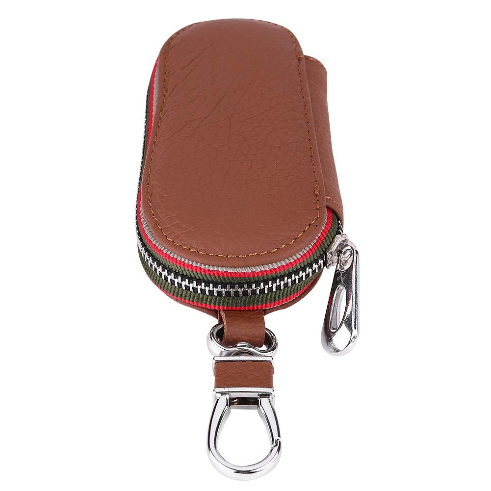Dweekiy Universal PU Leather Car Key Chain Holder - Zipper Key Case Storage Bag for Auto Keys (Brown) | Durable & Stylish Key Organizer for Men & Women | Perfect for Home, Office, and Travel Use