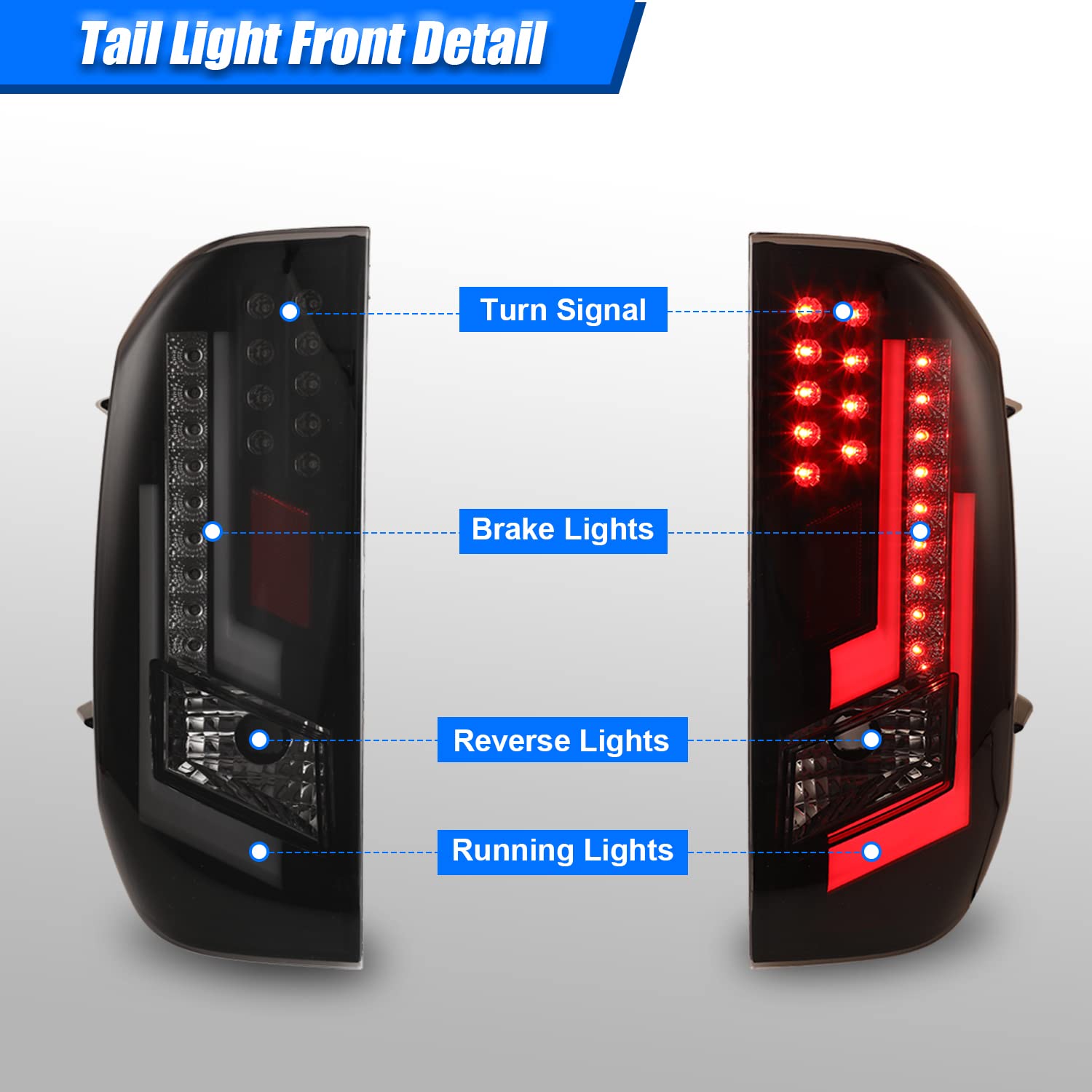 LED Tail Light Assembly for 2014-2020 Toyota Tundra - Sequential Turn Signal, DRL & Brake Lights - Matte Black/Clear Lens - Replacement Rear Lights for Improved Visibility & Style (Perfect for Night Driving & Custom Truck Upgrades)