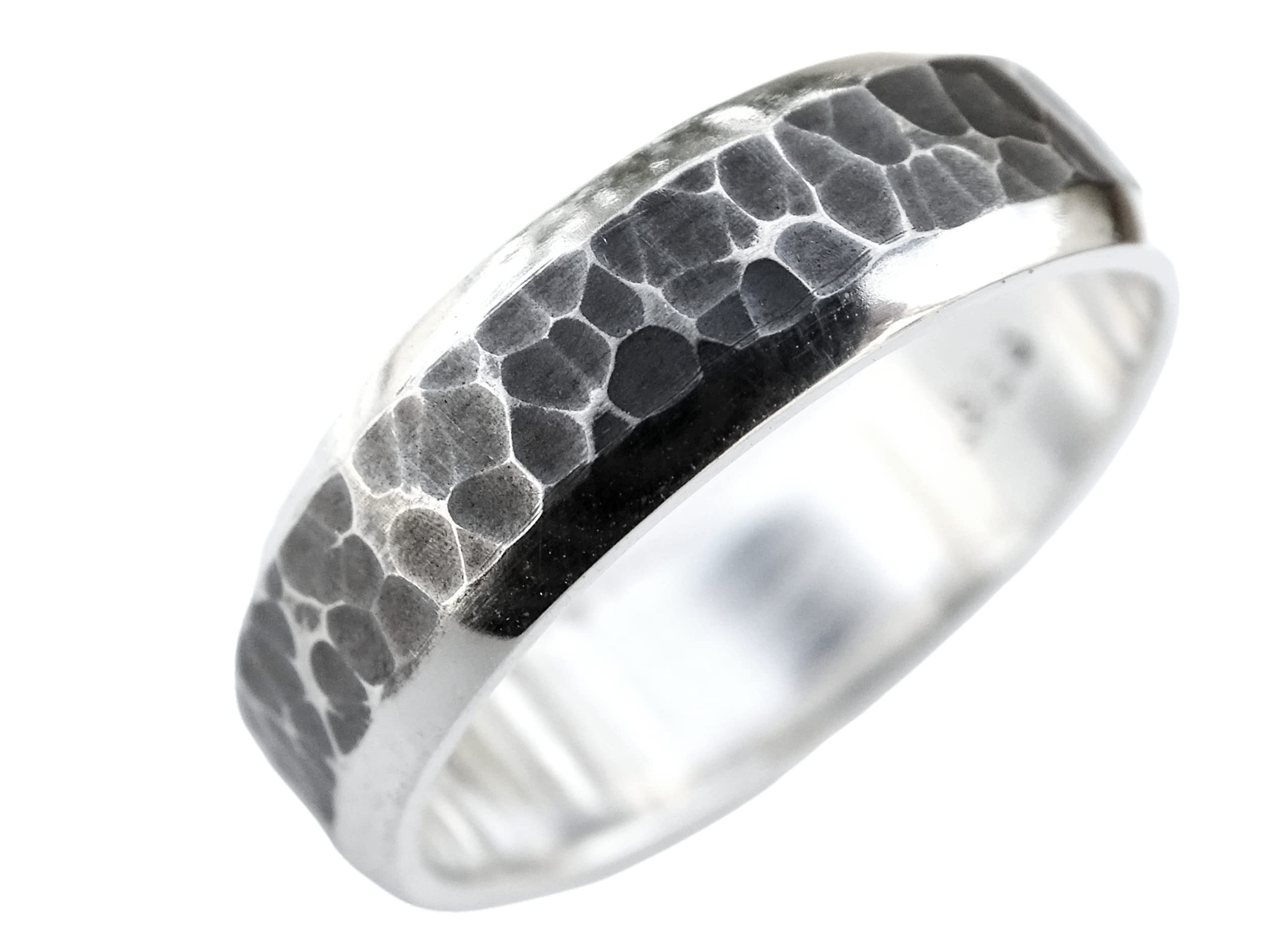 Personalized Men's Wedding Band - Handmade Hammered Silver Ring with Oxidized Finish - Unique Cool Men's Jewelry for Wedding, Anniversary & Special Occasions