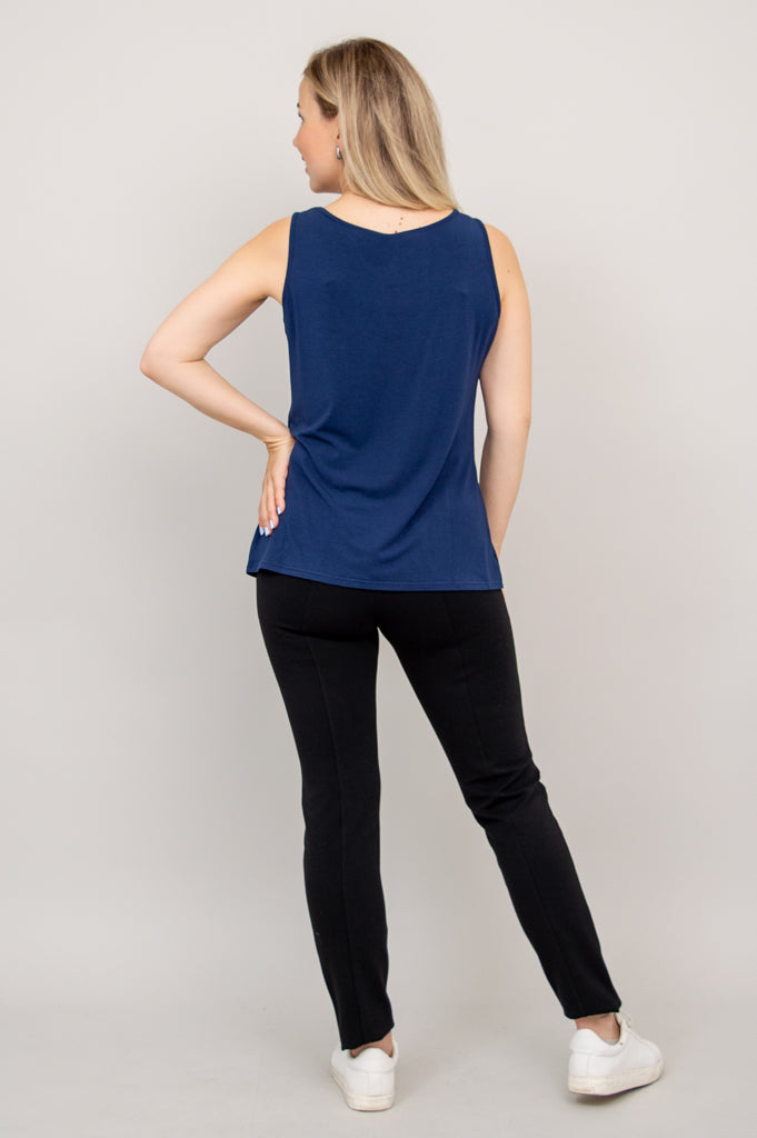 Avalon Organic Bamboo Tank Top - Women's Indigo Blue Casual Sleeveless Shirt for Yoga, Travel & Summer Outfits