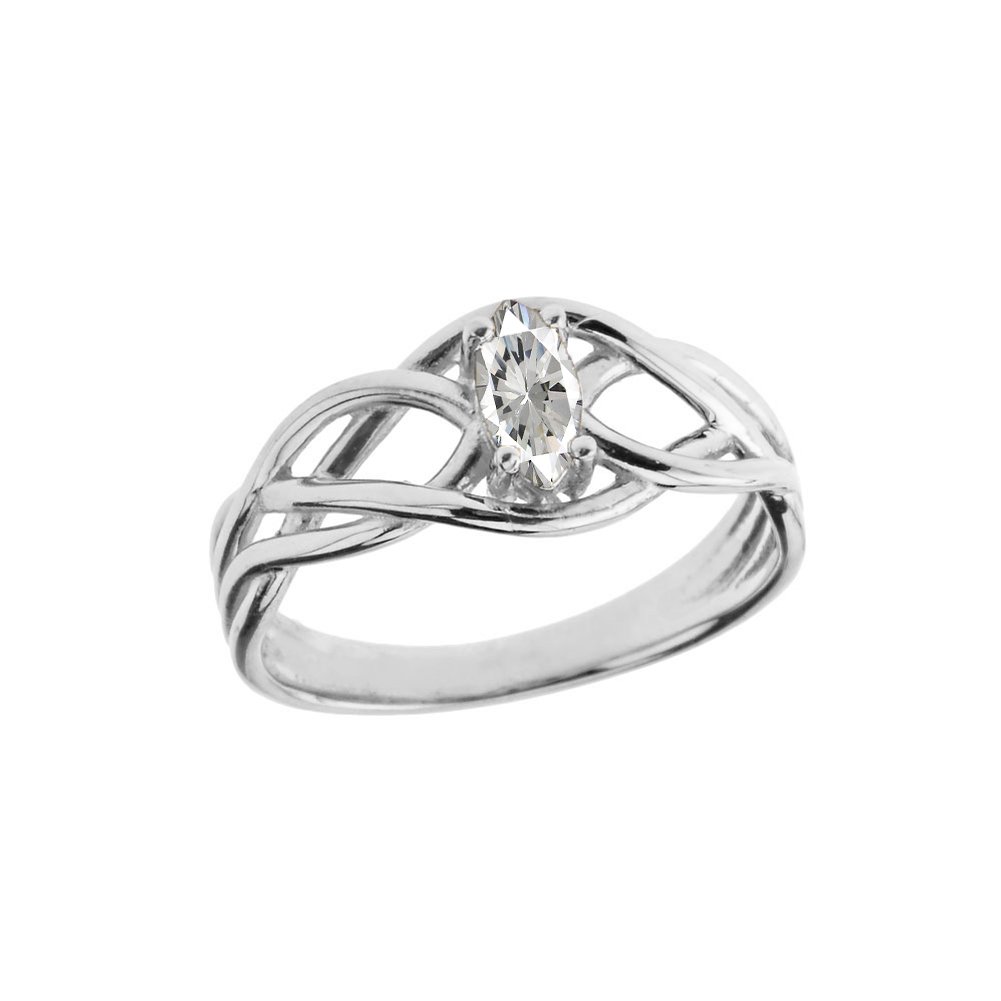 10K White Gold Celtic Knot CZ Engagement Ring for Women - Size 5.25, Promise Ring, Wedding Band, Anniversary Gift for Her - Perfect for Proposals, Valentine's Day & Special Occasions
