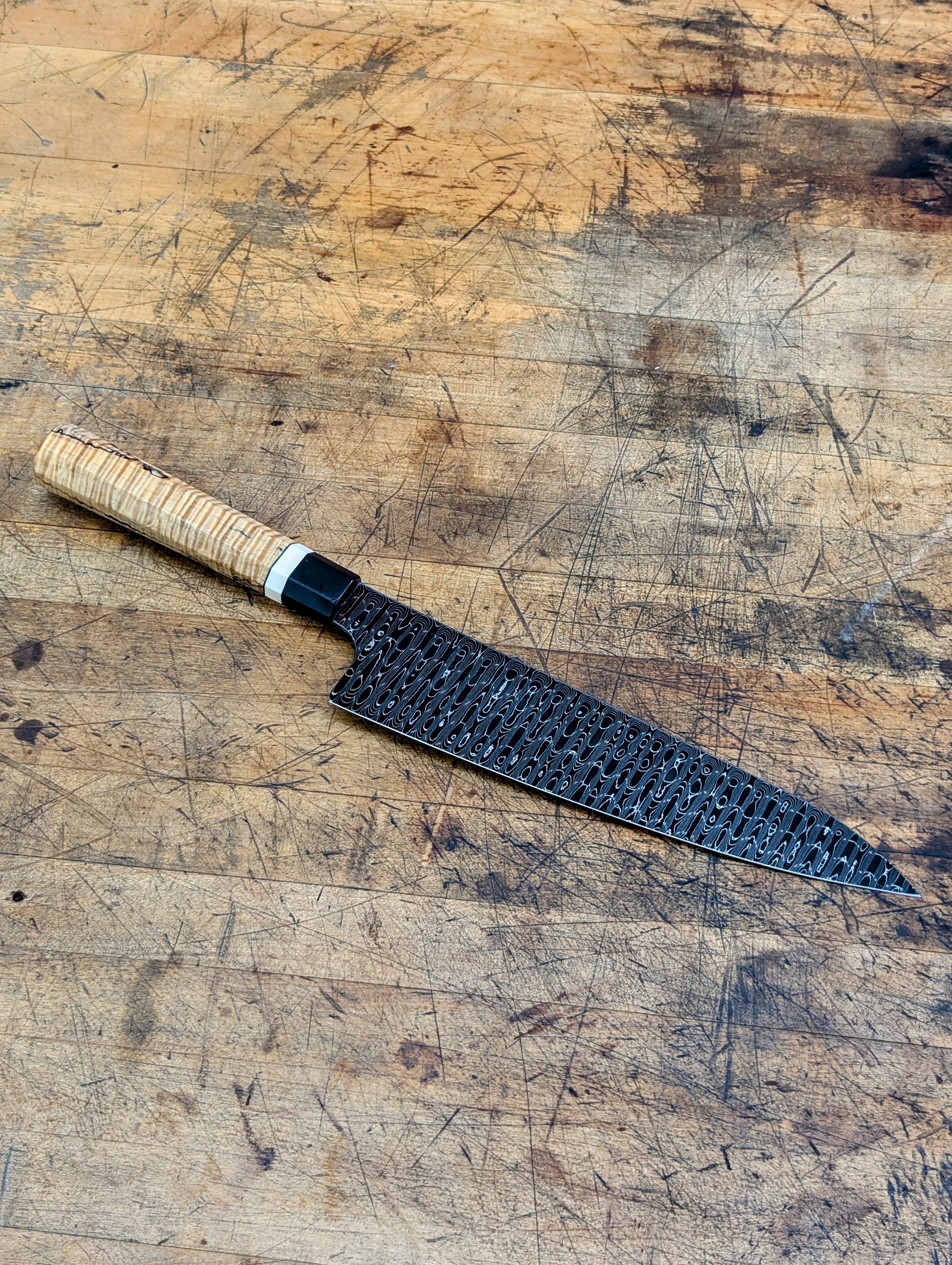 Premium 240mm Gyuto Japanese Chef Knife - Handcrafted W's Pattern Damascus Steel Blade for Professional Cooking & Slicing | Perfect for Sushi, Meat Cutting & Culinary Enthusiasts