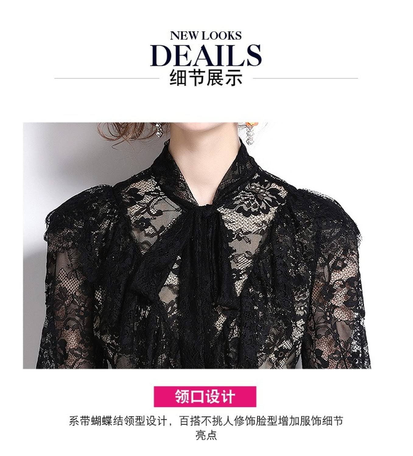 Elegant Black Lace Dress with Bow Tie Collar - Hepburn Style Little Black Evening Dress for Women | Perfect for Cocktail Parties, Date Nights & Formal Events