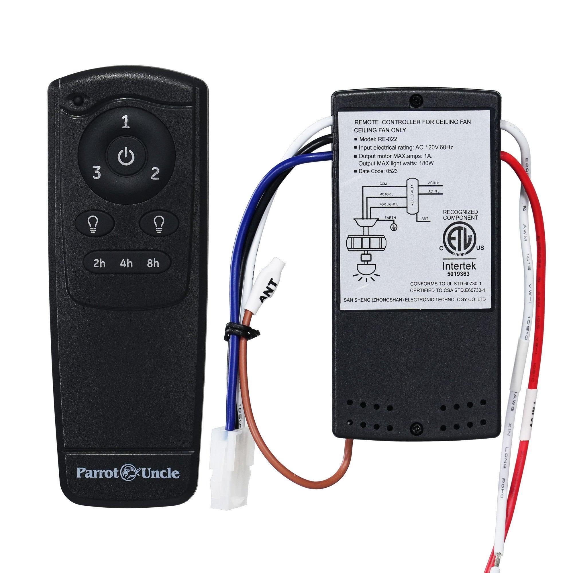 Parrot Uncle Wireless RF Fan Control and Receiver Kit GA012/GA012Q - Remote Ceiling Fan Light Dimmer for Home, Bedroom, Living Room, Office