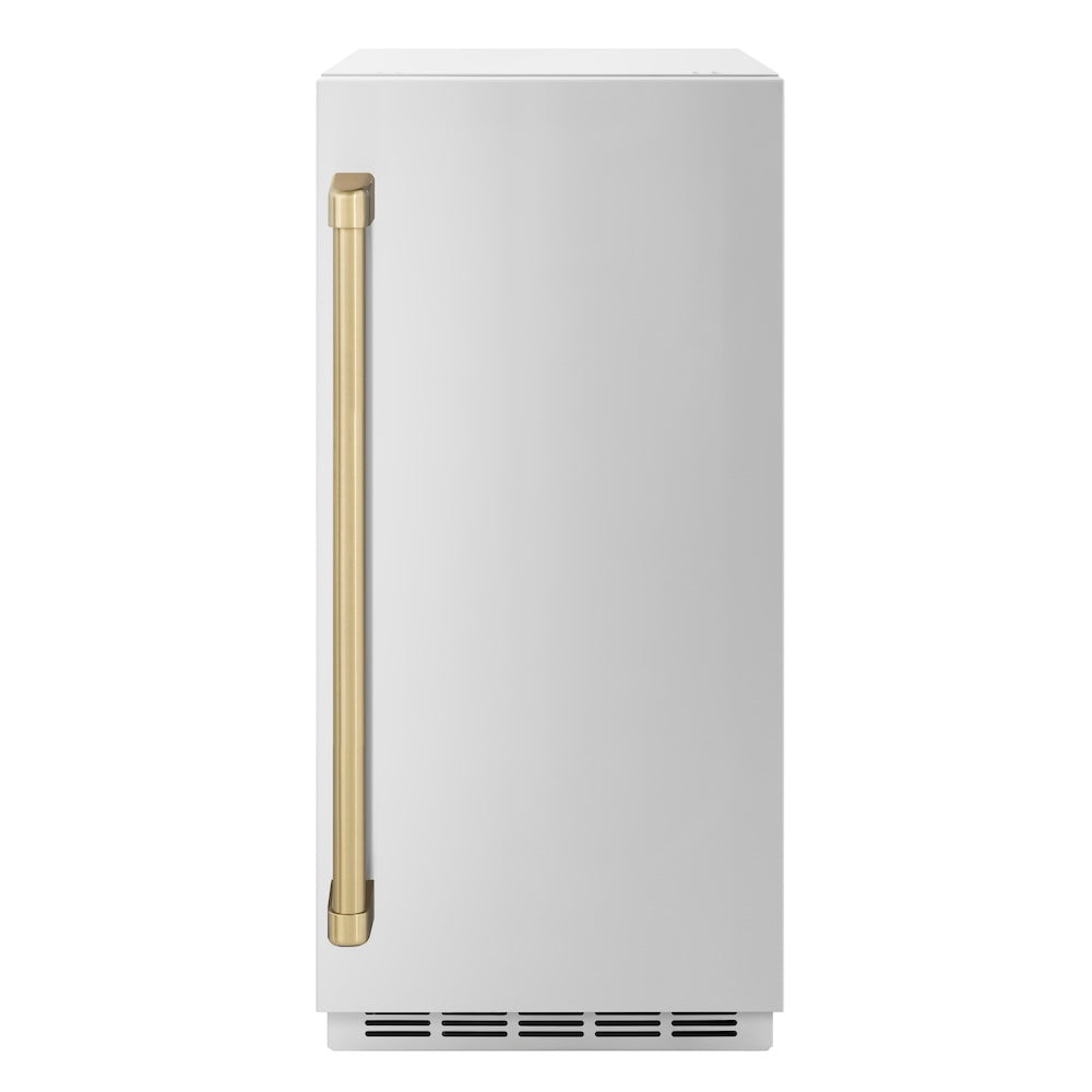 ZLINE Autograph Edition 15 Inch Clear Cube Ice Maker with Drain Pump - Stainless Steel Door & Champagne Bronze Handle - Commercial & Home Bar Use (ICCDZ ST 15 CB) - Perfect for Restaurants, Parties & Outdoor Entertaining