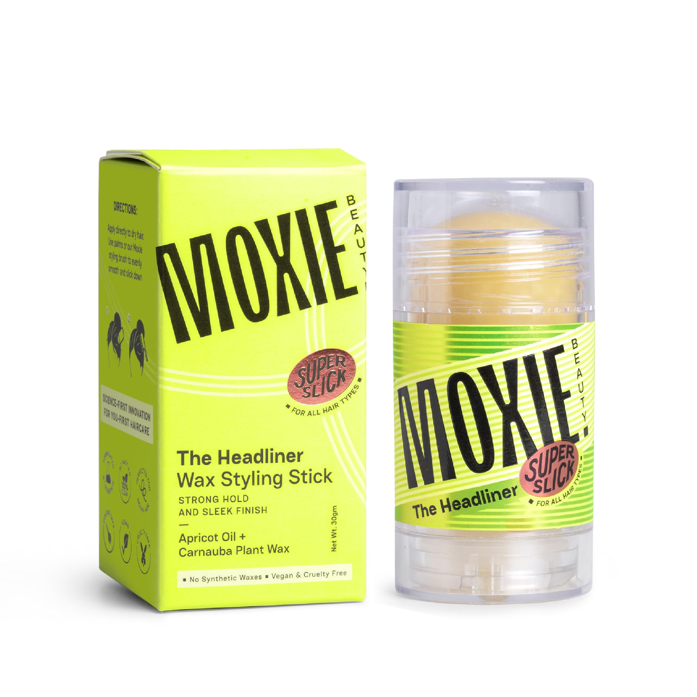 Moxie Beauty The Headliner Hair Wax Styling Stick - Flyaway Hair Fixer with No Residue for Smooth & Sleek Styles - Perfect for Men & Women's Daily Hair Care, Styling, and Travel