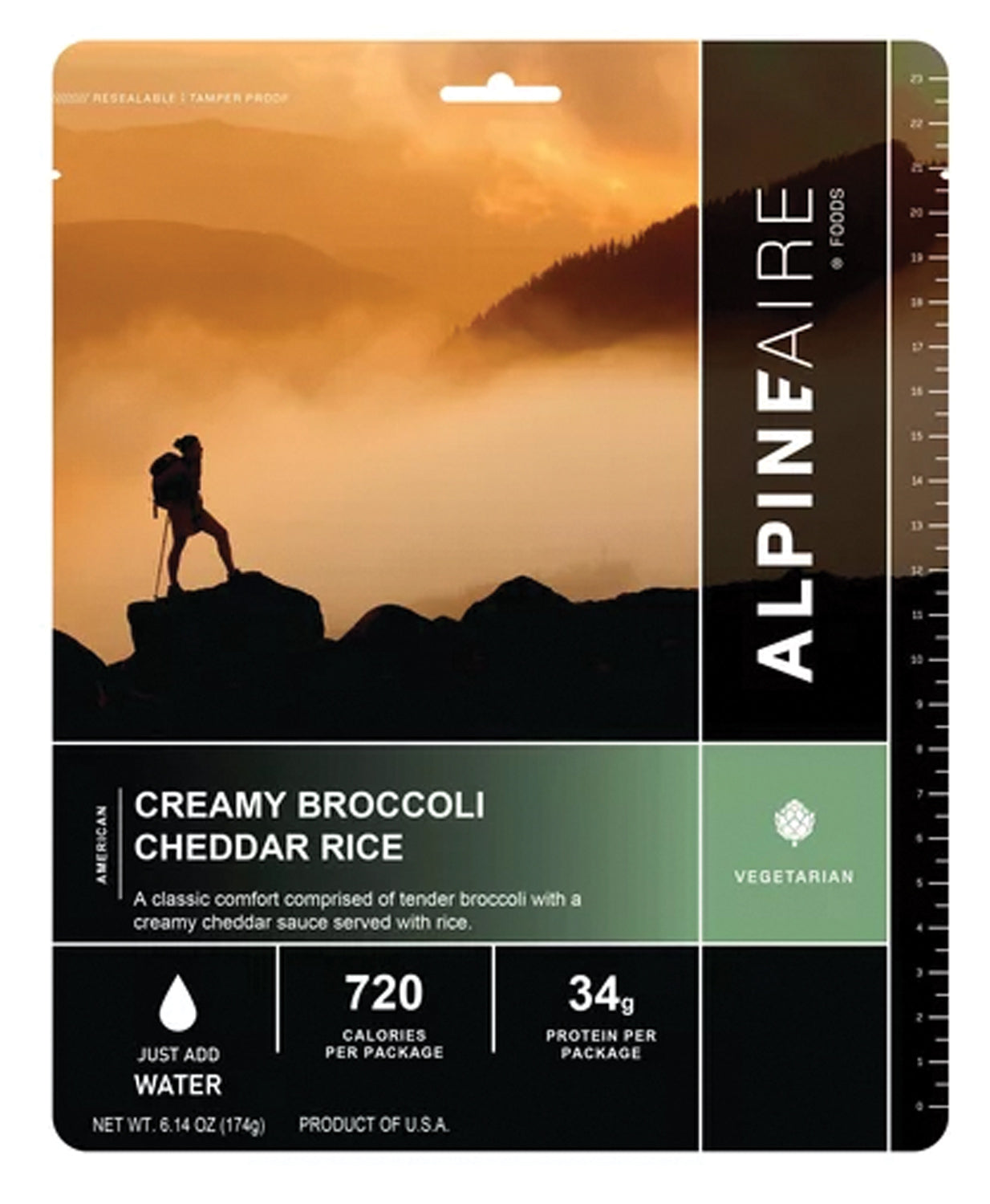 Alpine Aire Creamy Broccoli Cheddar Rice - Lightweight Freeze-Dried Backpacking Meal for Hiking & Camping | High-Protein, Easy Prep Outdoor Food
