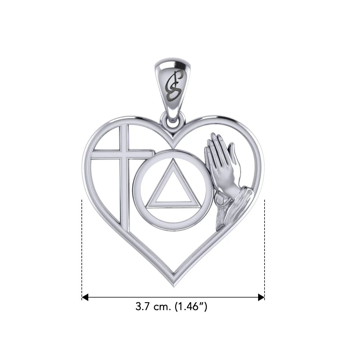 Faith & Christogram Heart Sterling Silver Recovery Pendant with AA/NA Symbol - Adjustable 18
