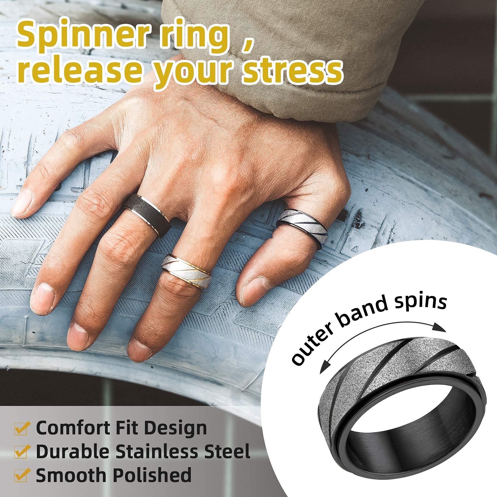 GOLDCHIC Spinner Ring for Men & Women - Sand Blast Finish Celtic Fidget Band Ring for Anxiety Relief - Titanium Steel Worry Ring in Black & 18k Gold Plated (8mm, Size 7-12) - Perfect for Stress Relief, Meditation & Focus - Includes Gift Box
