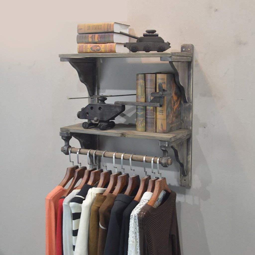 Vintage Wooden Wall Mounted Coat Rack - 100CM Shoe & Bag Storage Shelf for Clothing Stores, Home Entryway, and Retail Display (Retro Style, Space Saving Organizer) - Perfect for Bedroom, Hallway, and Boutique Shop Organization