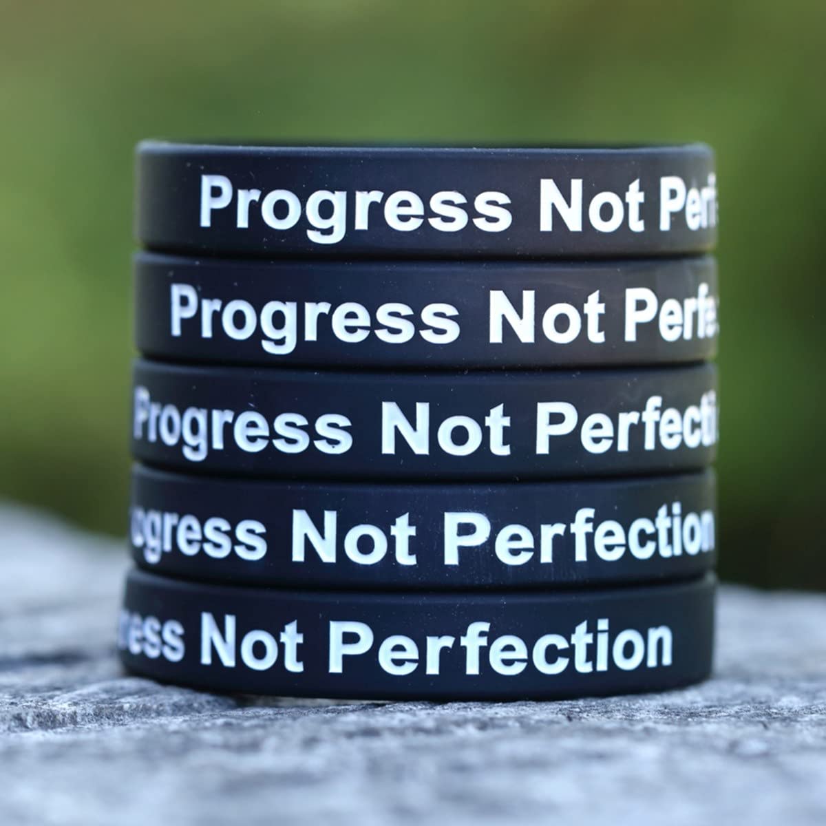 Progress Not Perfection Bracelet Set of 2 - Motivational Inspirational Wristbands for Women & Men - Daily Encouragement, Self-Improvement & Mindfulness Jewelry