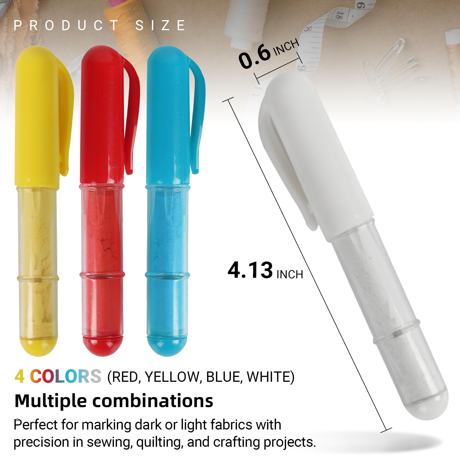 2-Pack Fabric Chalk Markers (Blue & White) - Washable Tailor's Chalk for Quilting, Sewing & Fabric Marking - Works on Cotton, Denim & Most Fabrics - Precision Dosing Wheel Technology - Perfect for DIY Crafts, Clothing Alterations & Pattern Making