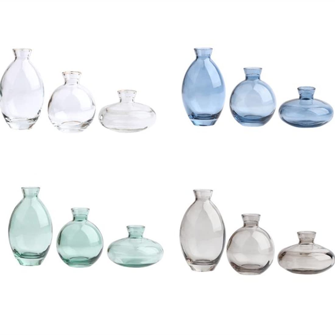 Glass Bud Vase Set of 3 - Mini Flower Vases for Home Decor, Modern Blue Glass Vases for Table Centerpiece, Wedding, Party & Office Decoration