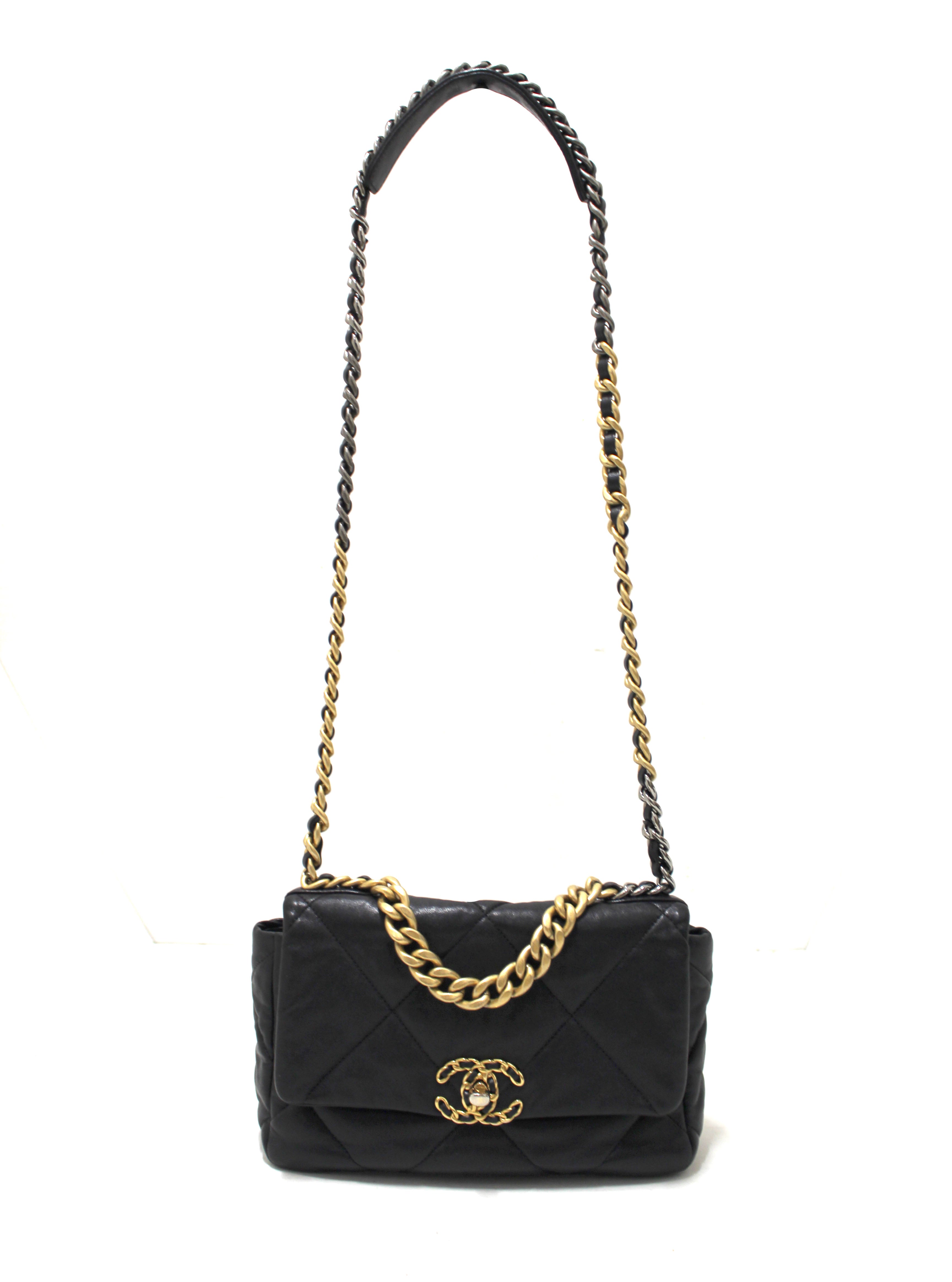 Authentic Chanel 19 Medium Flap Bag in Black Quilted Lambskin Leather with Gold-Tone Hardware - Luxury Shoulder & Crossbody Purse for Women, Perfect for Date Night, Parties & Special Occasions