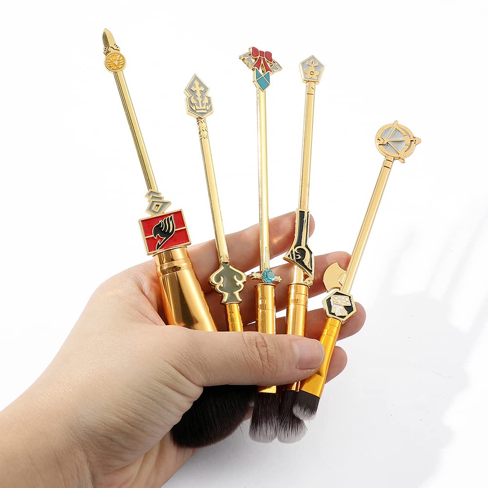 Anime Fairy Tail Makeup Brush Set - 5 Piece Cosplay Makeup Brushes with Metal Handle & Guild Logo | Perfect for Fairy Tail Fans, Cosplay, Anime Themed Makeup & Gift Giving