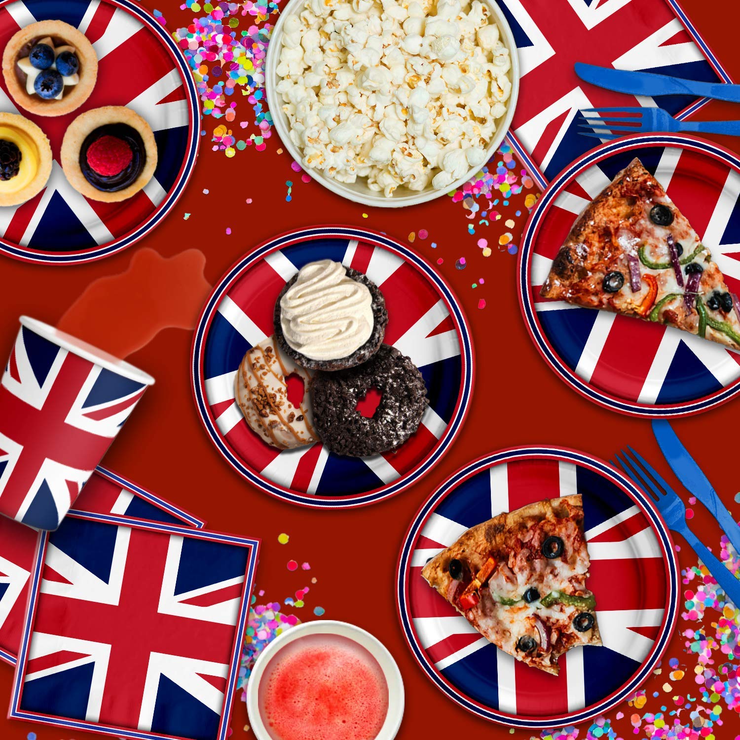 **British Flag Themed Birthday Party Supplies Set - 16-Piece Tableware Kit with Plates, Napkins & Cups | Perfect for UK England Themed Parties, National Day Celebrations & Patriotic Events**