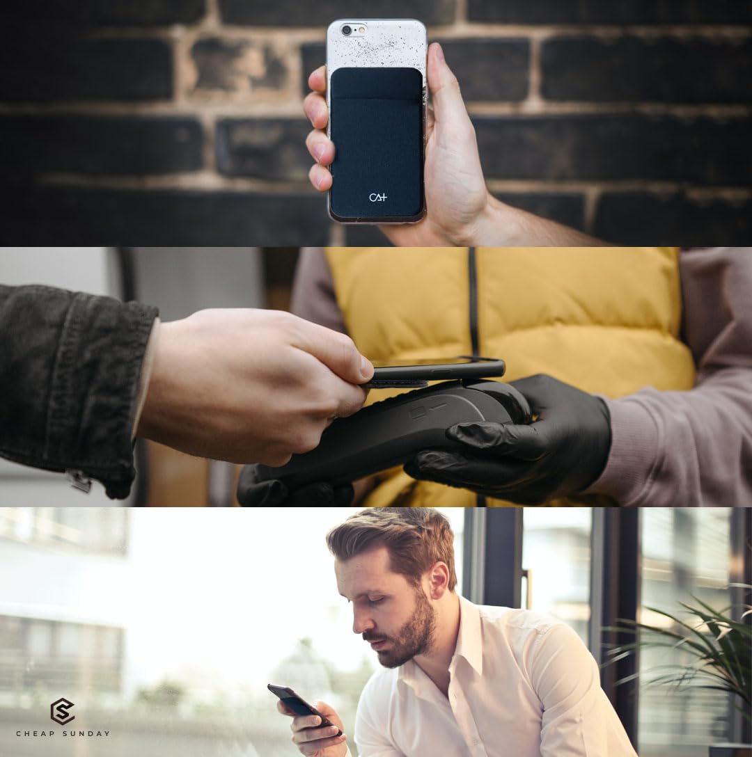Stick On Phone Wallet Card Holder - Durable Adhesive Sticker for ID & Credit Cards - Compatible with Most Phone Cases (Black + Dark Grey) | Perfect for Hands-Free Shopping, Travel & Everyday Convenience